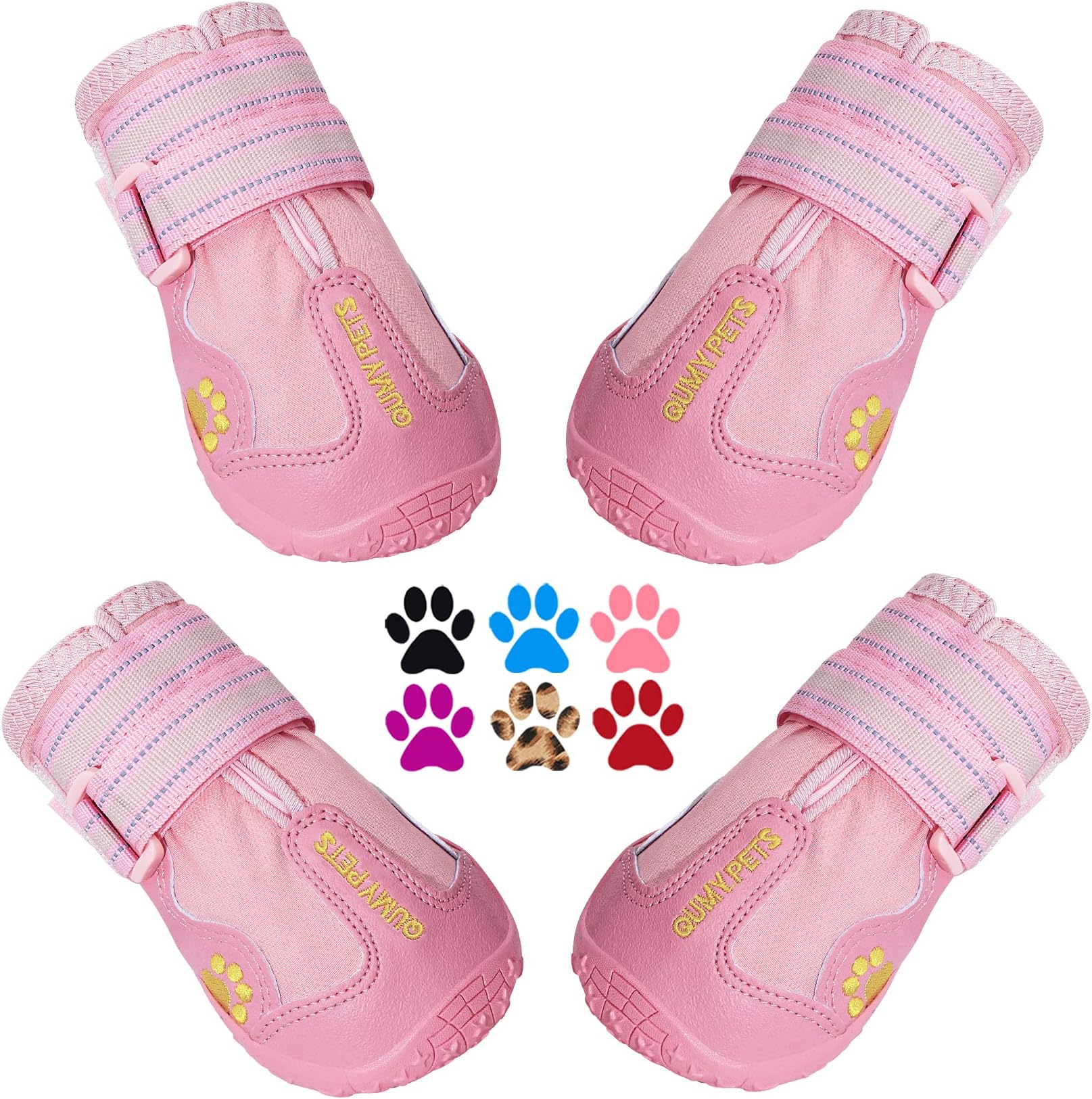 QUMY Dog Shoes for Large Dog, Medium Dogs Boots & Paw Protectors for Winter Snowy Day, Summer Hot Pavement, Waterproof in Rainy Weather, Outdoor Walking, Indoor Hardfloors Anti Slip Sole Pink 2