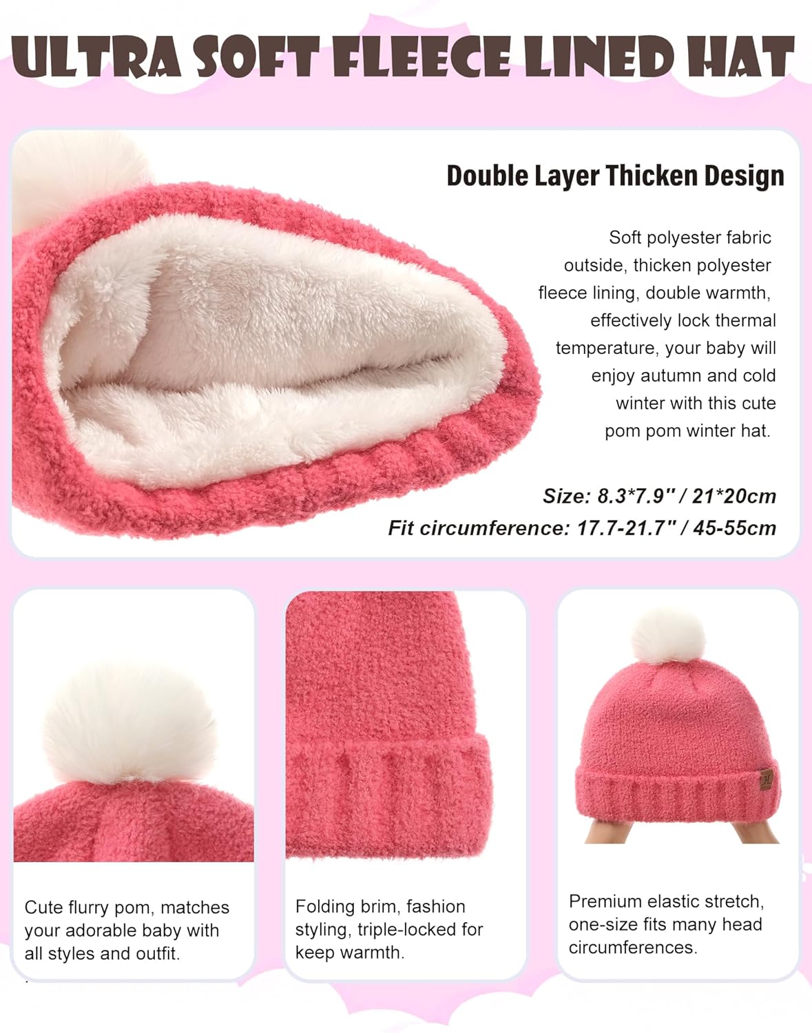 Kids Hat Scarf Gloves Set Girl Ages 3-5 4-6, Toddler Winter Fleece Lined Beanie Hats Mittens 2t Boys Baby 6-12 9 12-18 Months - Image 3