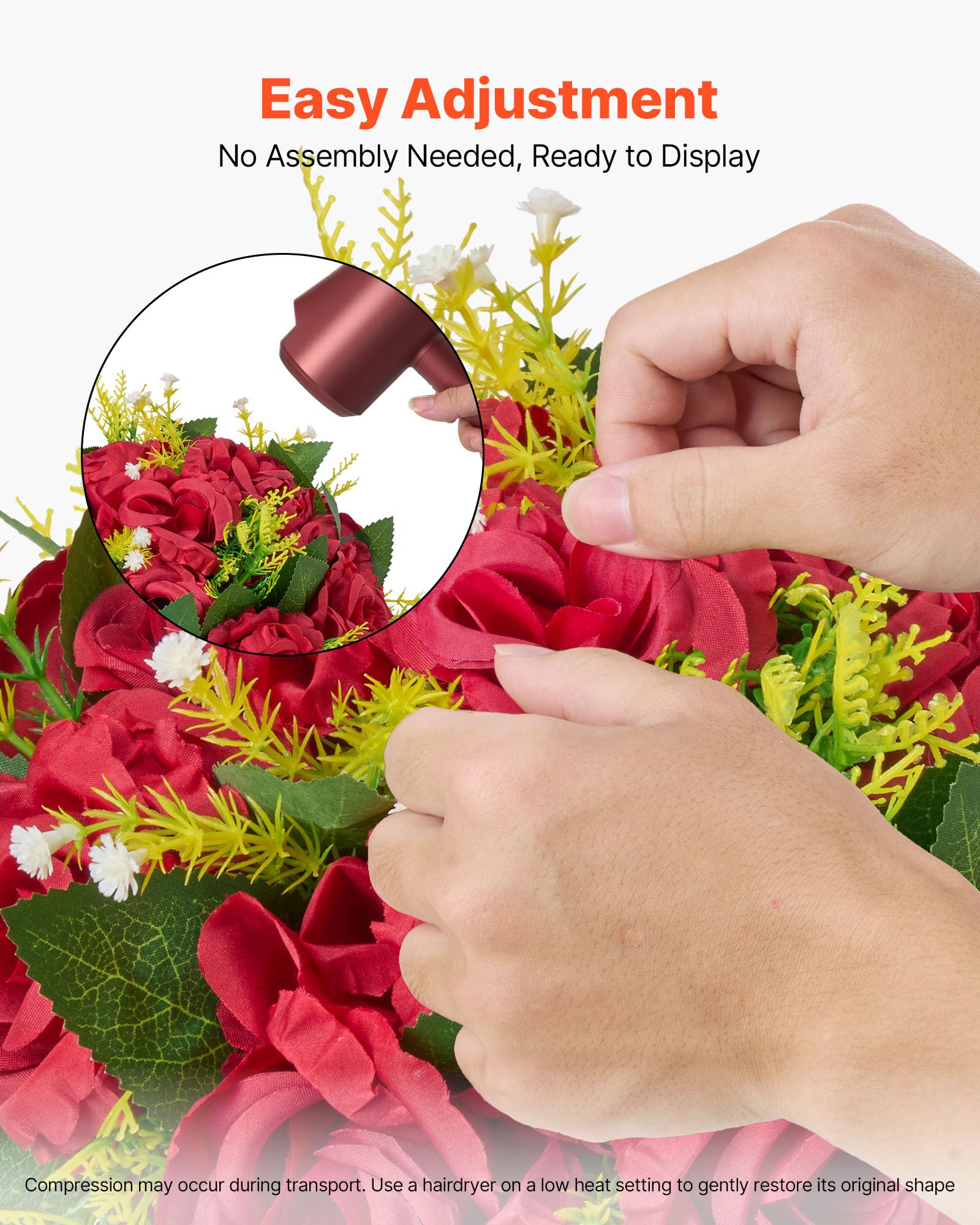 VEVOR Bouquet di Fiori Artificiali, 10 Pezzi, Diametro 24 cm, Centrotavola di Rose per Matrimonio, Composizioni Floreali Finte per Cerimonie, Ricevimenti, Decorazioni per Esterni, Rossa