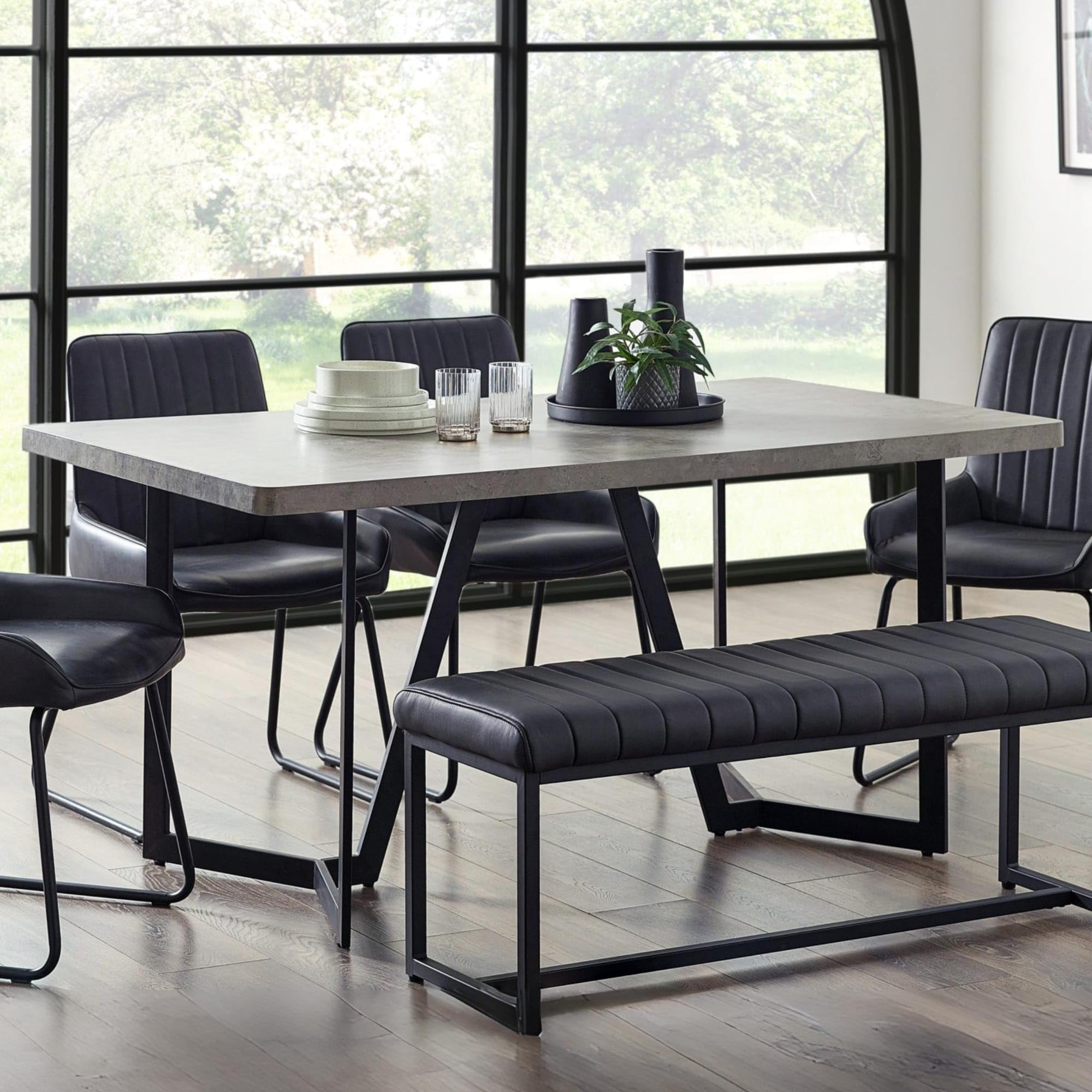 Julian Bowen Miller Dining Table - 160cm Rectangular Kitchen Table for 4-6 People with Concrete Effect & Metal Frame, Industrial Design Furniture for Dining Room & Kitchen - Grey