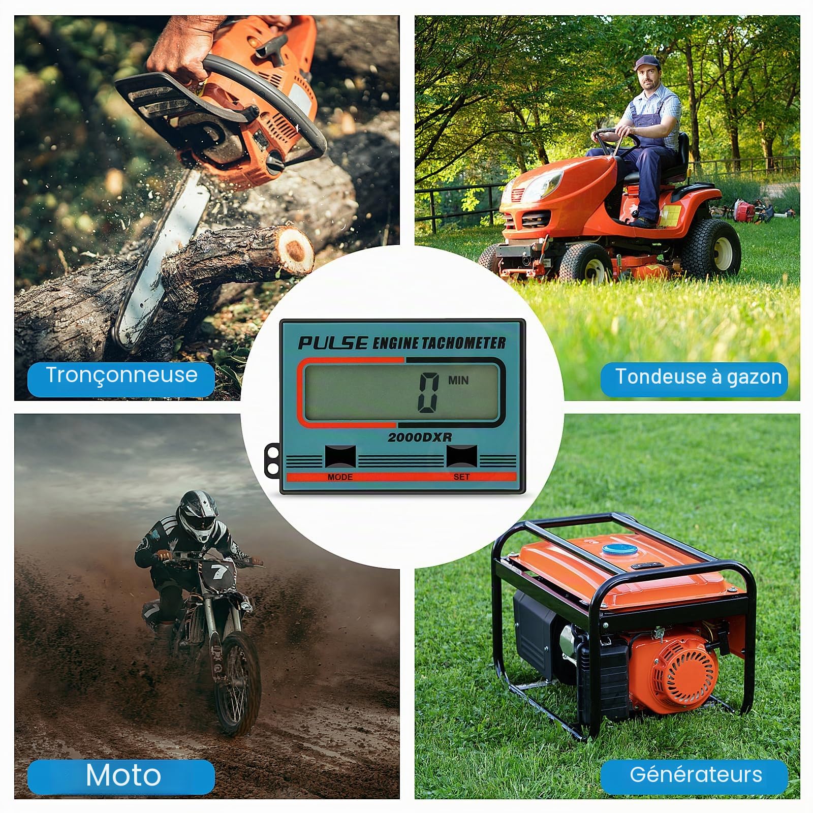 Compte Tour Moto, Adapté aux Petits Moteurs 2 Temps/4 Temps. Tachymètre Numérique avec écran LCD, Adapté aux Tronçonneuses, Tondeuses à Gazon et Moteurs à Essence, Minuterie en Minutes