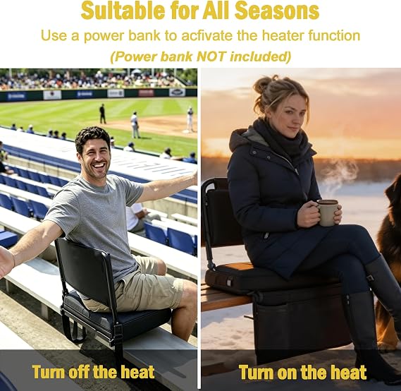 Heated Stadium Seat, Folding Chair with Back Support for Bleachers