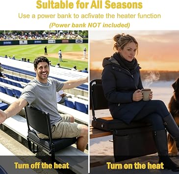 Heated Stadium Seat, Folding Chair with Back Support for Bleachers
