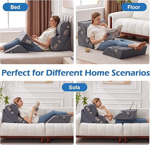 Miniatura 6 de Juego de 6 almohadas ortopédicas de cuña para sentarse en la cama, almohada poscirugía de espuma viscoelástica para aliviar el dolor de espalda,