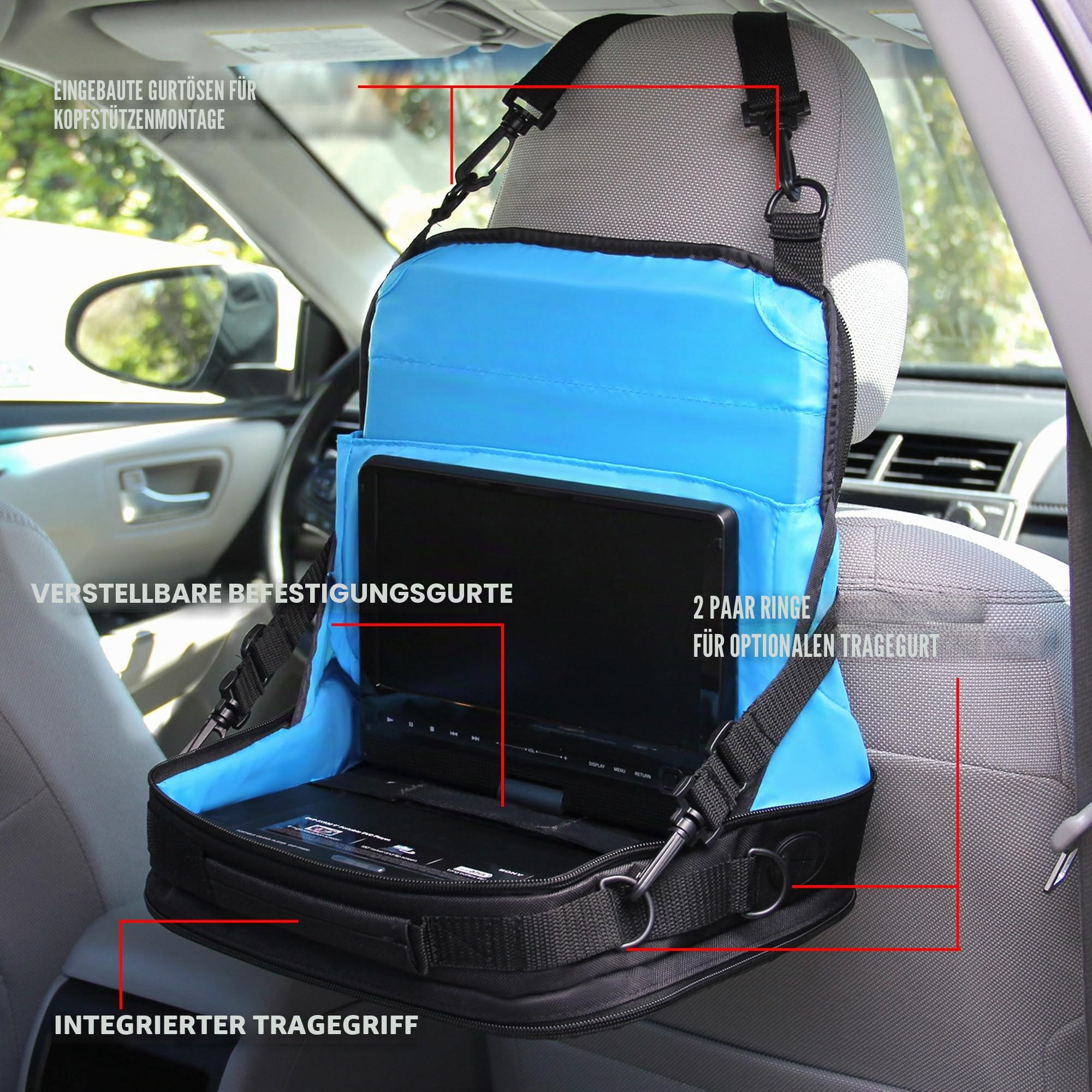 USA Gear Tragbare Auto-Kopfstützen-DVD-Player-Vitrine, Aufbewahrungstasche, kompatibel mit DBPOWER 9,5 Zoll, Sylvania SDVD10408, Sony BDPSX910, weiteren 7-10 Zoll Blu-ray/DVD-Playern