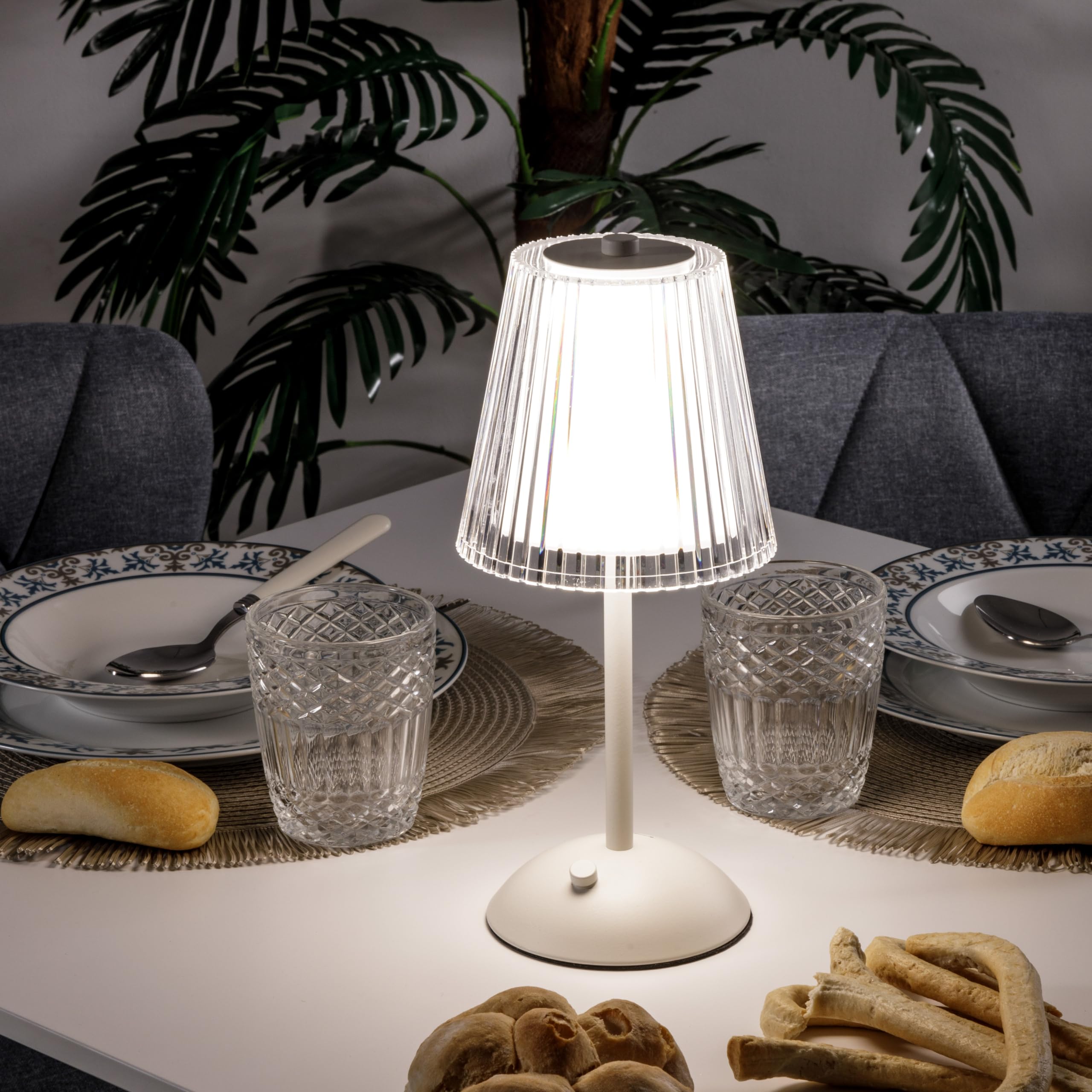 Baroni Home Coppia di Lampade Touch LED Wireless Ricaricabili 3 Modalità di Luce, Lampade in Plexiglass da Comodino per Interno e Esterno, Luci Variabili e Cavo Incluso,12x12x29cm, Bianca 2 Pezzi