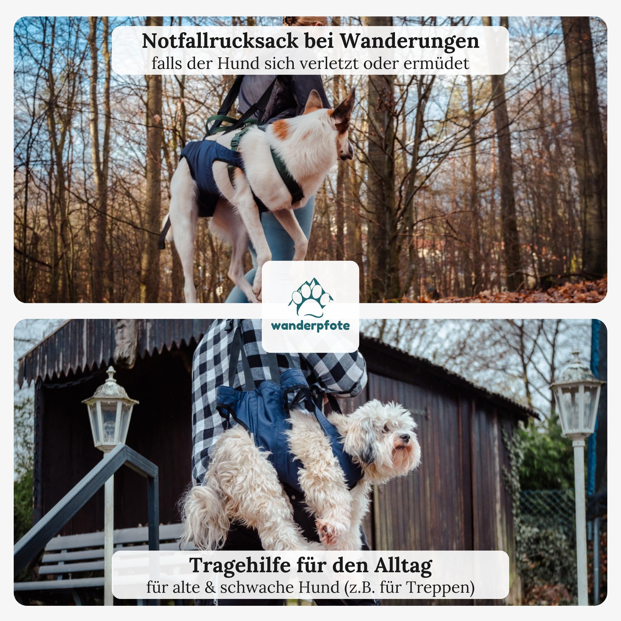 Tragehilfe für Hunde – Notfallrucksack bei Wanderungen oder Tragetasche Hund im Alltag bei Treppe - Klein, Leicht, Robust, Hochwertig - Tragetuch Hund, Hundetasche (L)