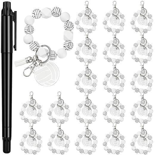 Siifert 20 Pcs Christmas Volleyball Keychain Volleyball Team Gifts Wood Bead Sports Charm Wristlet Bracelets for Teen girl