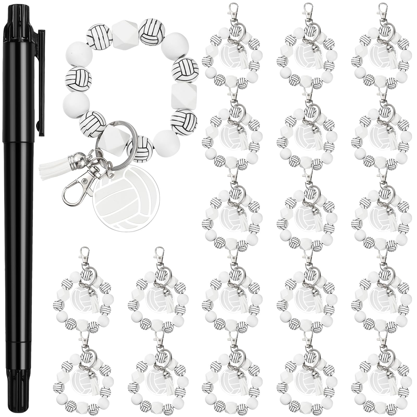 Siifert 20 Pcs Volleyball Charm Keychains Team Gifts Wood Bead Sports Wristlet Bracelets Volleyball Favors for Coach Players