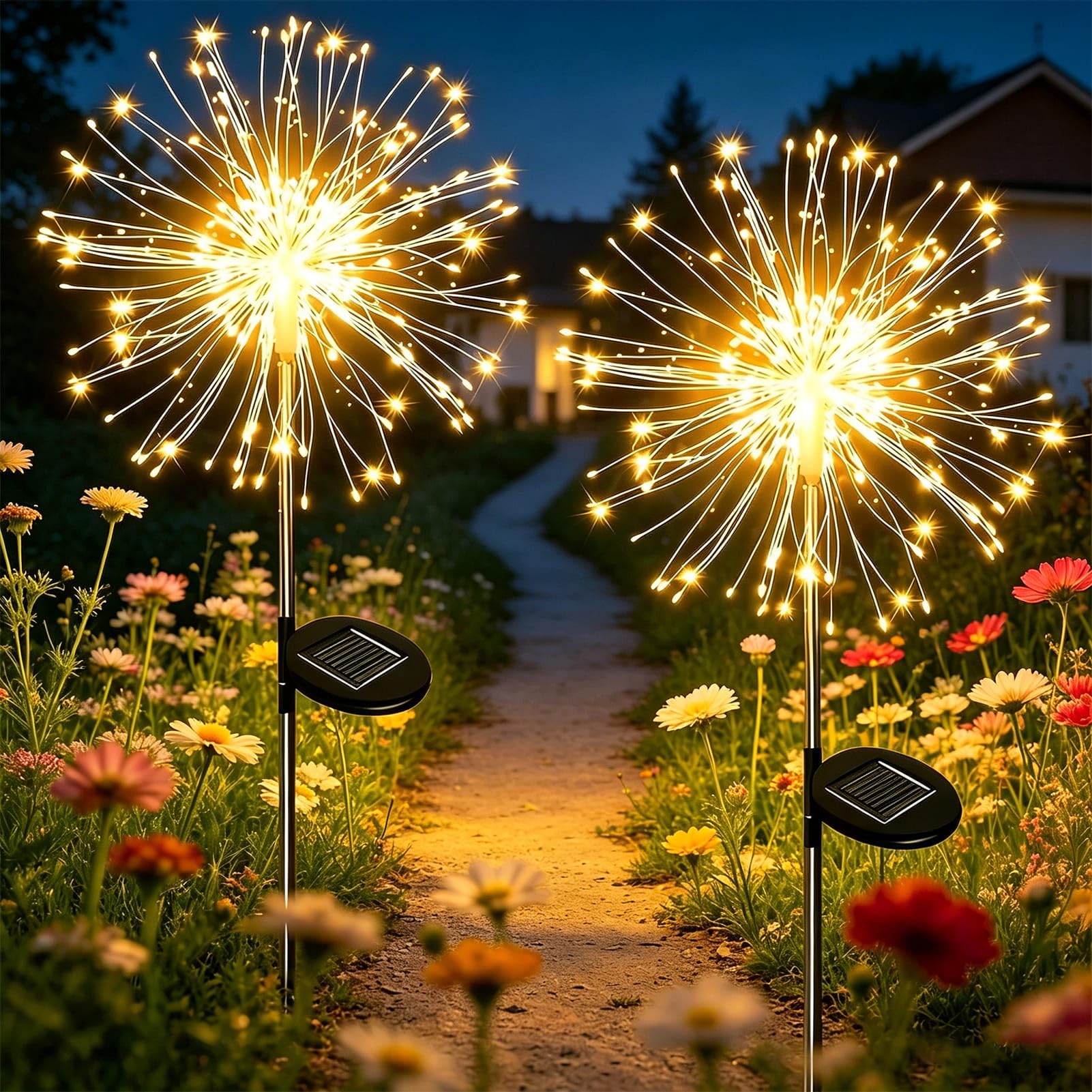 Dekofun Gartendeko Solarleuchten für Außen 2 Stück 120 LED Solar Feuerwerk Gartenbeleuchtung, 8 Modi Solarlichter Pusteblume Wetterfest Solarstecker Gartenlichter für Außen Terrasse Balkon Deko