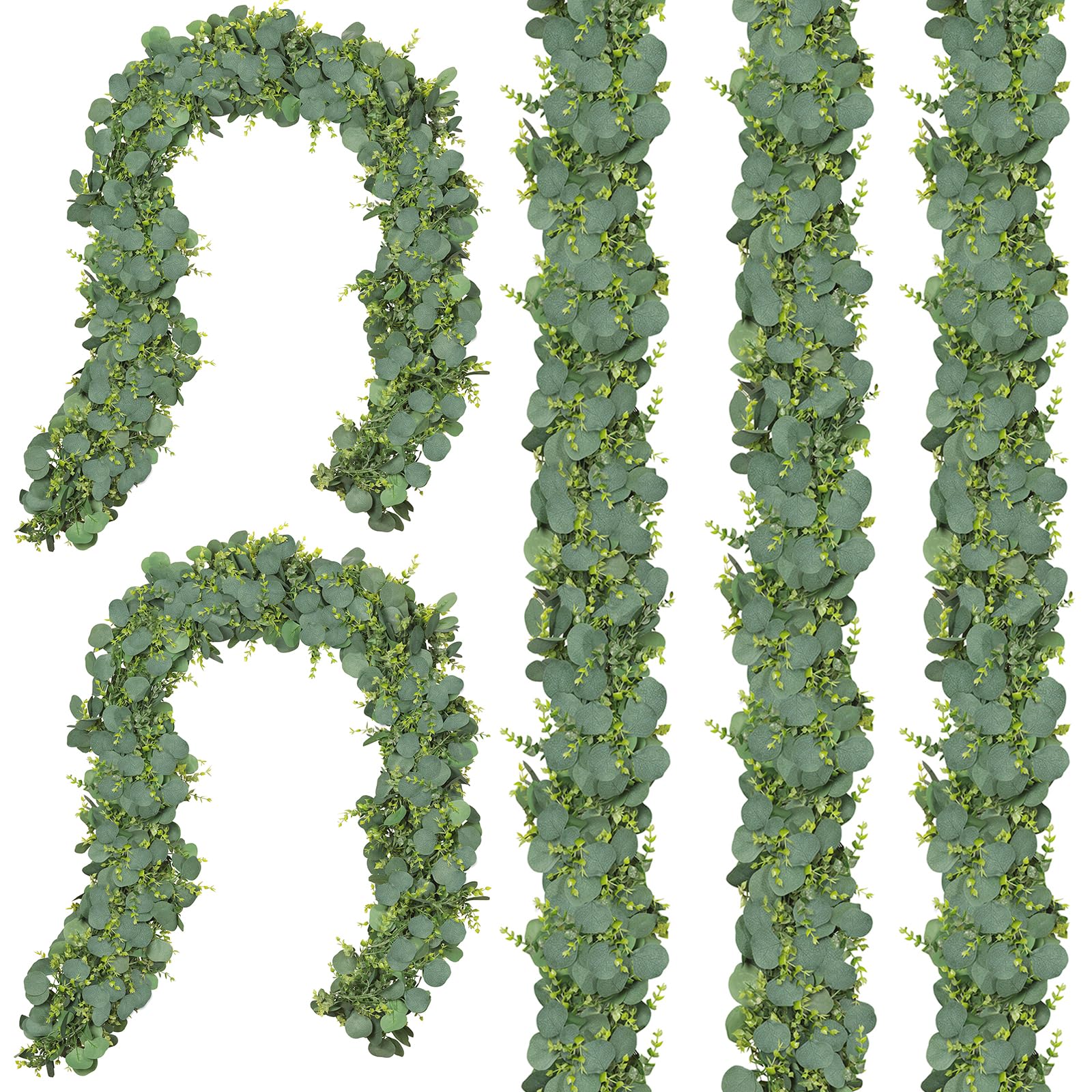 CQURE 5Pcs Eucalyptus Garland,Artificial Eucalyptus Leaves Table Greenery Garland Wreath Vines for Wedding Party Table Fireplace Bedroom Wall Room DecorGlobal Recycled StandardGlobal Recycled StandardGlobal Recycled Standard