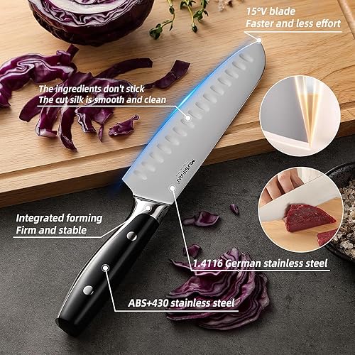 Miniatura 4 de 6-Piece Knife Block Sets，Stainless Steel Kitchen Knife Set with Block – High Carbon Black Knives, Dishwasher Safe，Holiday Gift