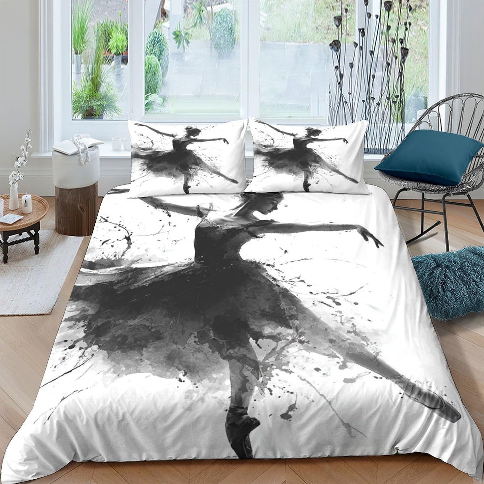 XFKLYNVCJ 3D Printed ballet dancer Bed Cover Breathable Fabric artistic black and white Bedding Cover Wrinkle Resistant Machine Washable for Housewarming Gift New Home Use Super king（260x220cm）