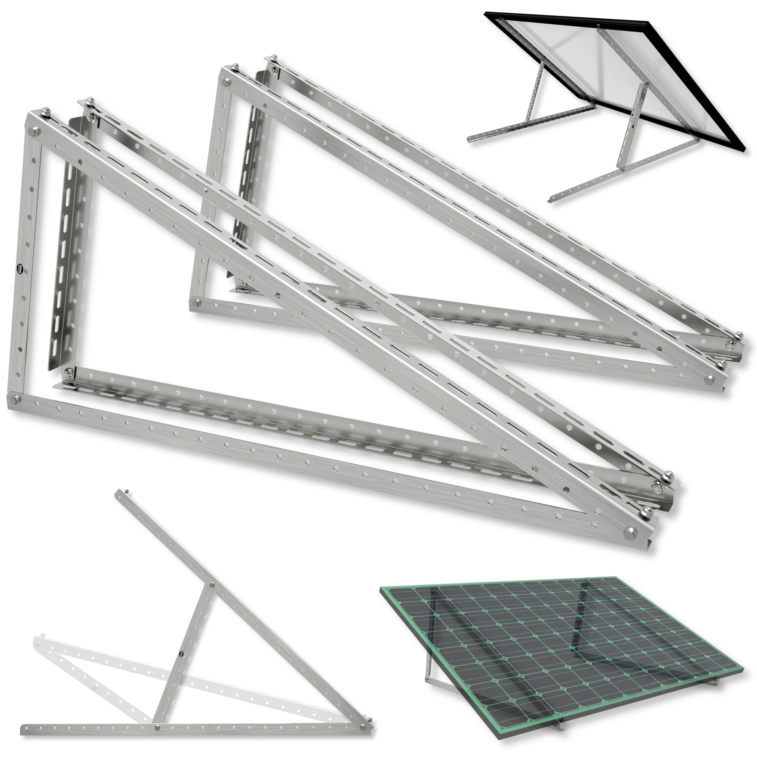 2er-Set KDR Halterung Solarmodul für Balkonkraftwerk – Edelstahl 2,5 mm stark – verstellbar 0-45° – PV Halter 115 cm Balkon Wand Flachdach – für Solarmodule bis 2 m²