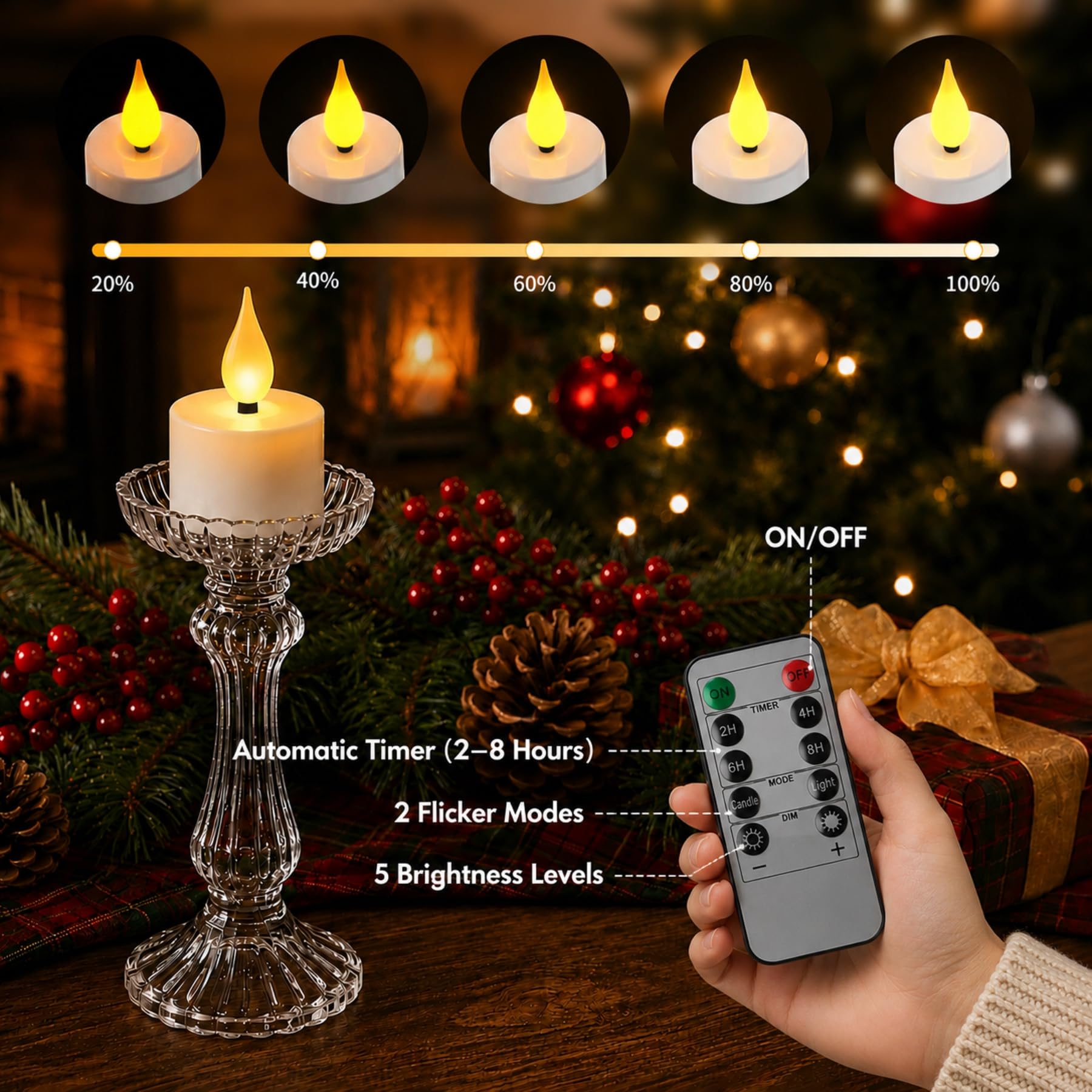 Candeline LED ricaricabili, 12 candele LED effetto fiamma tremolante con telecomando e timer, candele elettriche LED dimmerabili con base di ricarica per feste, ambienti e decorazioni natalizie