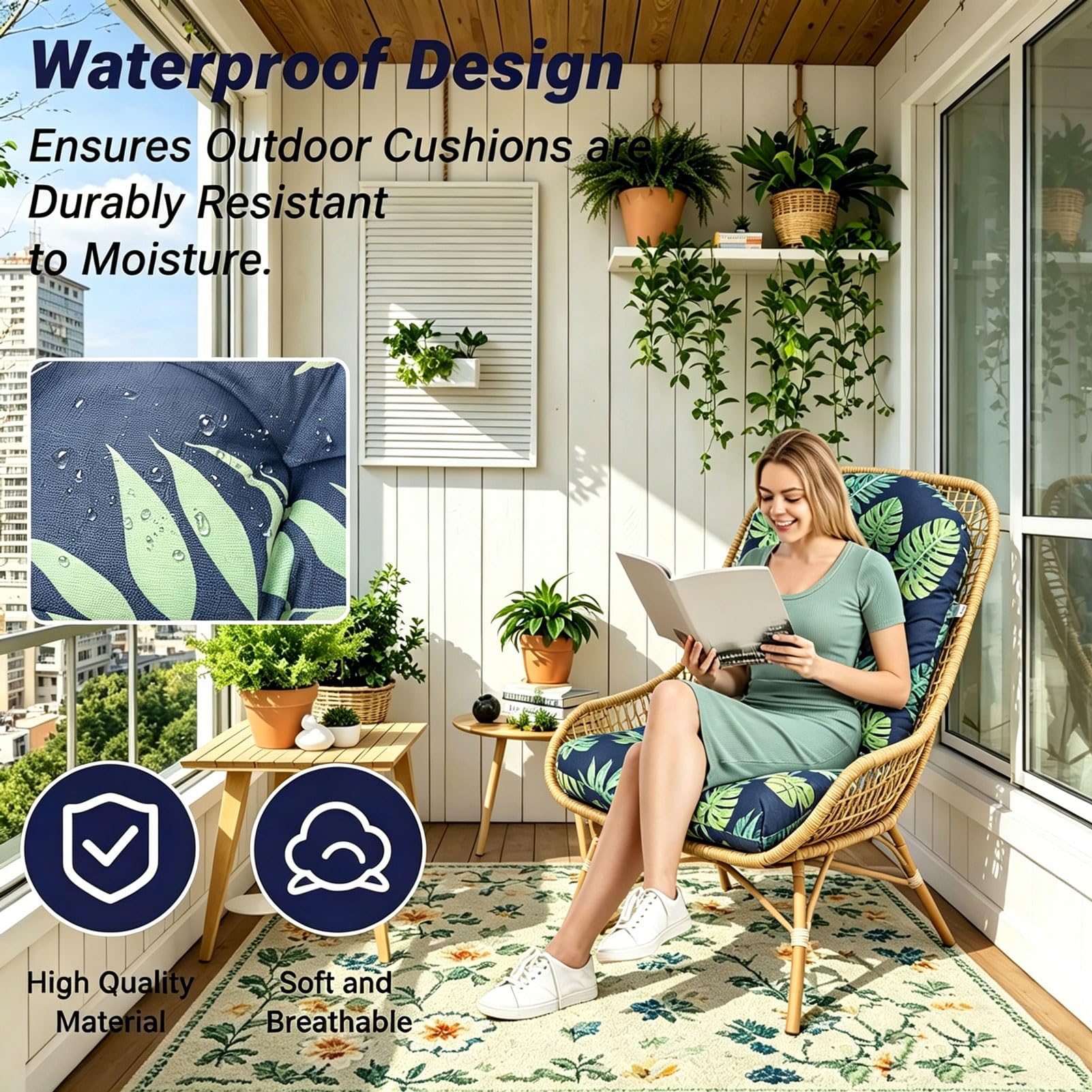 GOZYLA Replacement Cushions for Outdoor Furniture Waterproof: High Back Patio Chair Cushioned 110x50 cm Padded Garden Seat Pad Thickened Support Breathable Comfortable Weatherproof - Image 2