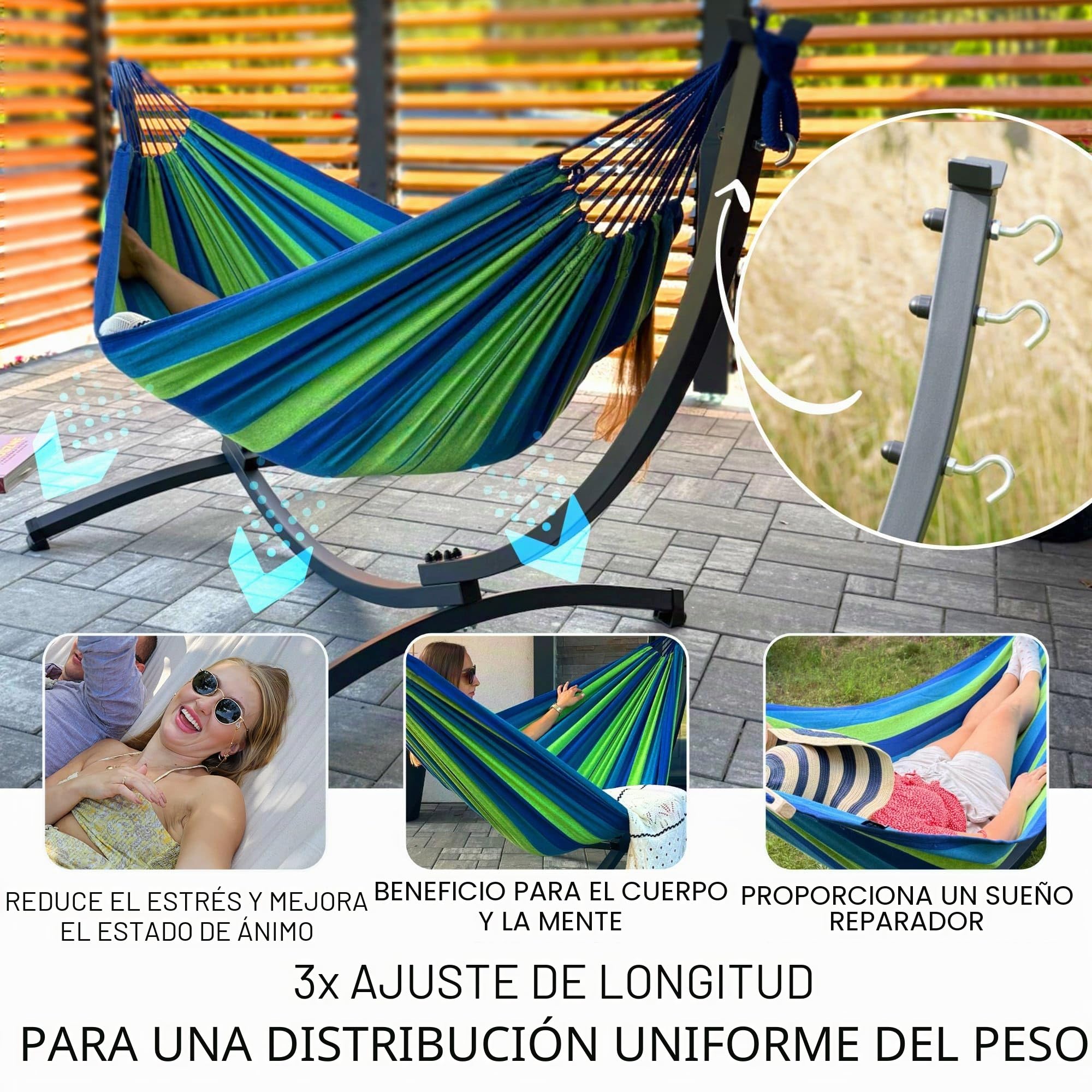 Potenza Hamaca con Estructura I Marco Estable 200kg - 250cm Balcón I Hamaca 200x120cm I Interior Exterior Jardín Piscina Terraza Acero (Estructura Básica Grafito, Ecru)