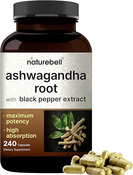 NatureBell Ashwagandha 12,500 mg Equivalent with Black Pepper, 240 Capsules | High Absorption Complex – Extra Strength 25:1 Root Extract – Adaptogens Supplements for Relaxation – Non-GMO