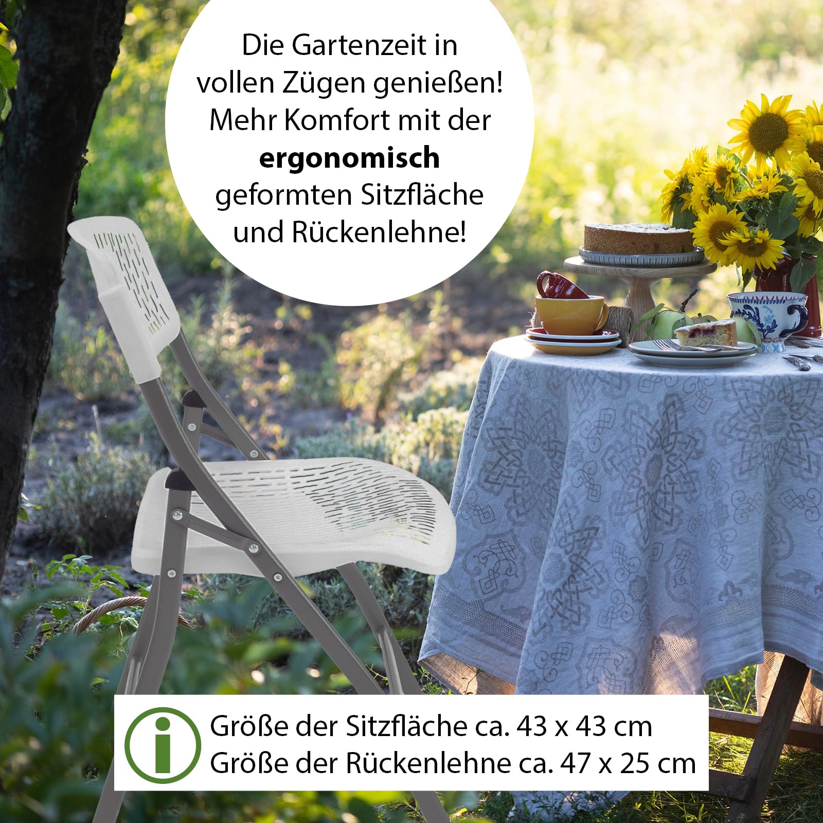 TRUTZHOLM Campingset Klapptisch rund Ø 120 cm mit 4 Klappstühlen in weiß aus Kunststoff/Stahl Reisetisch mit Tragegriff