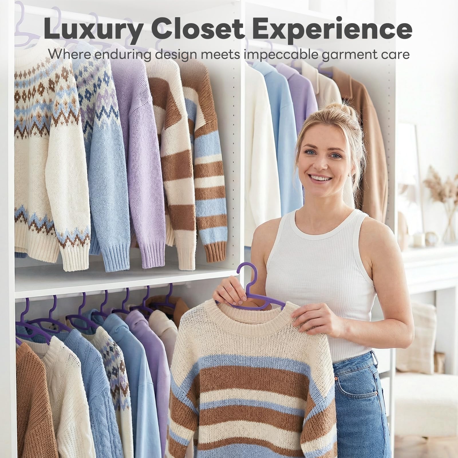 House Day Kunststoff-Kleiderbügel, 24 Stück, Pullover-Kleiderbügel, Keine Schulterstoß, Dicker, robuster Kleiderbügel für Schrank, violett, breiter Kleiderbügel mit rutschfestem Haken für Pullover | Dicke, schulterfreie Kleiderbügel für Pullover, Mäntel,