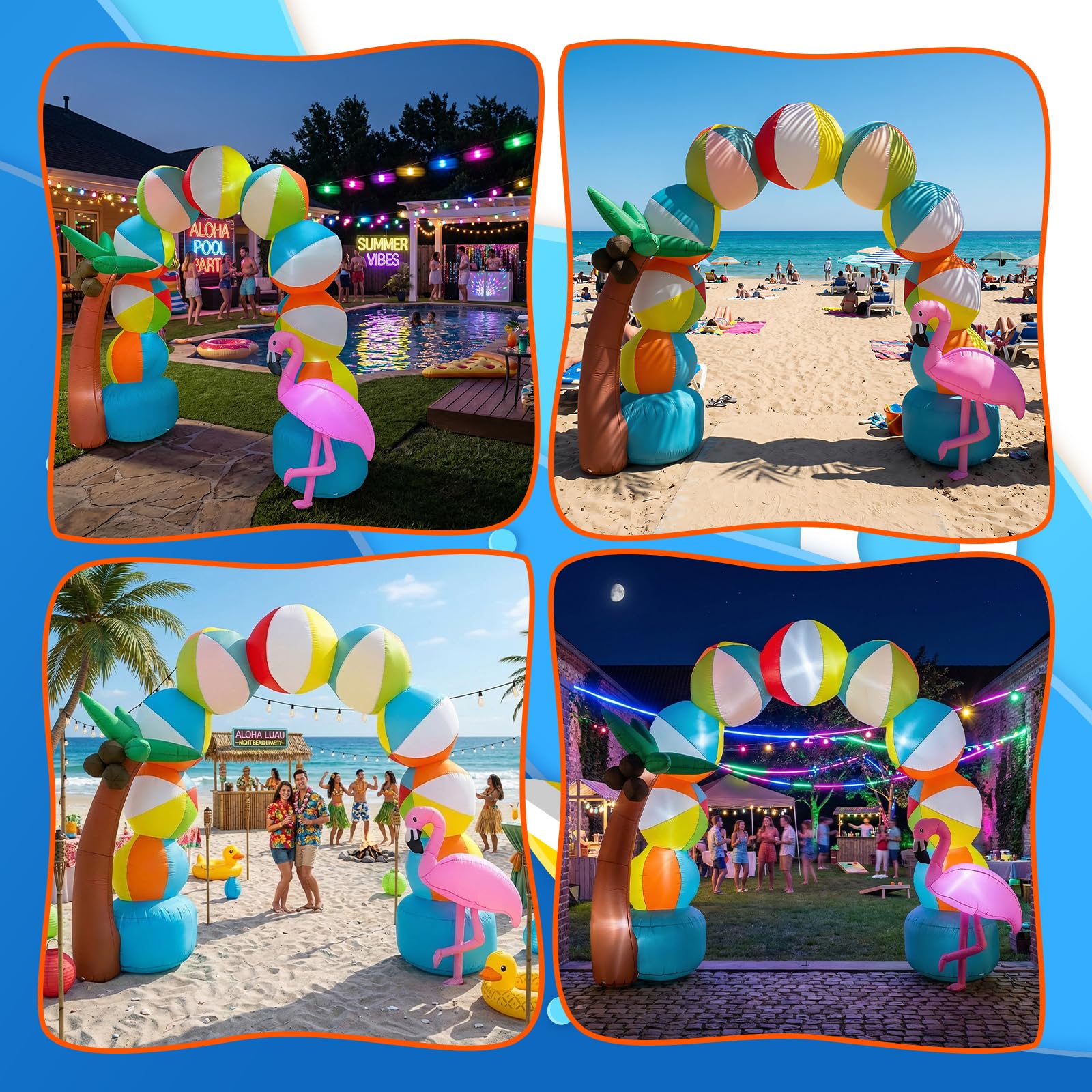 Arco inflable de playa inflable de verano de 9 pies con 5 luces LED para inflables de verano, decoraciones al aire libre, regalos de fiesta en la playa