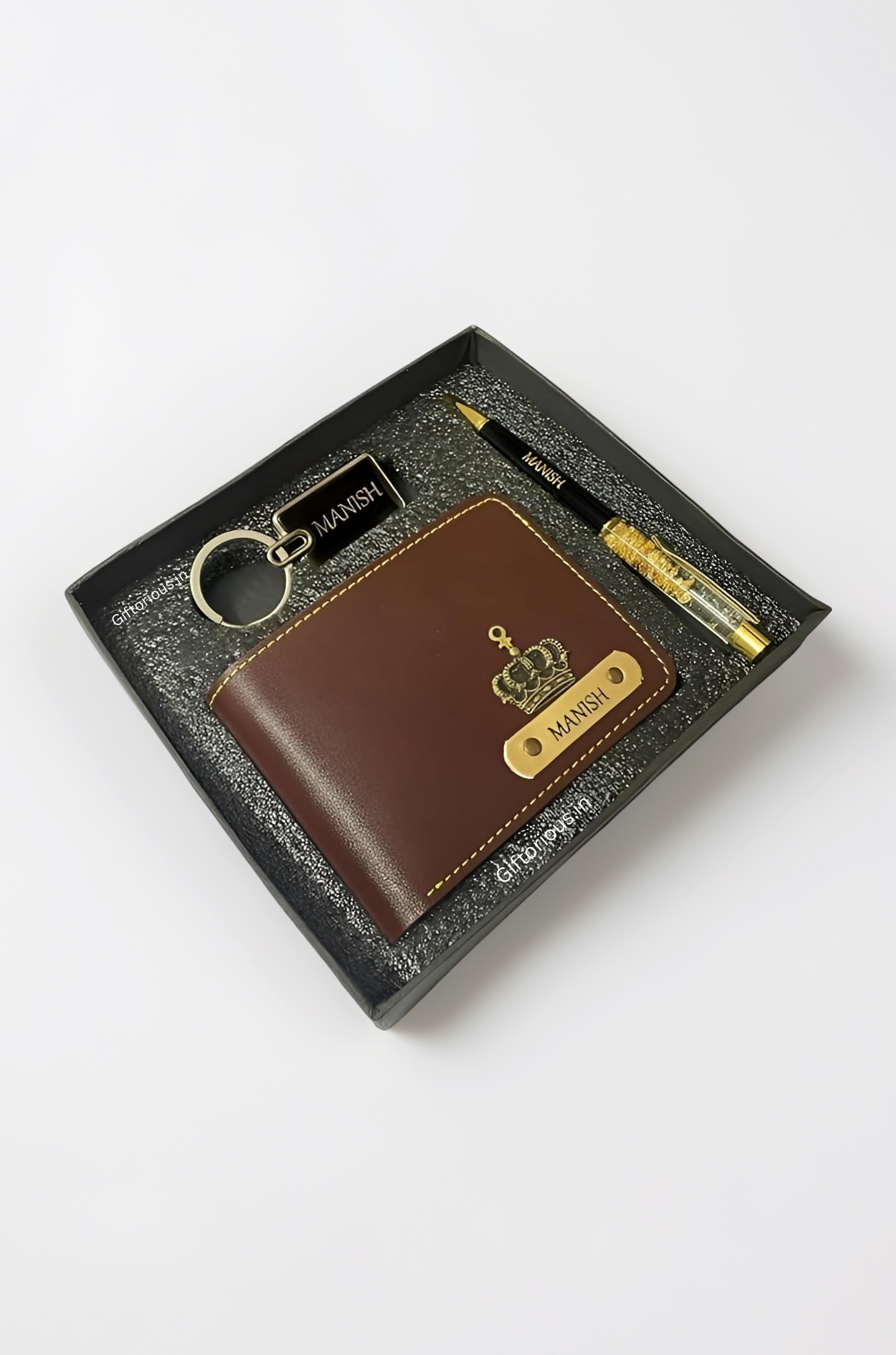 Customised Leather Original Wallet Pen Keychain Gifting Hamper Set for Men with Name (Brown), Personalized Stylish Purse Combo, Gift for Husband, Boyfriend, Birthday, Valentine's Day