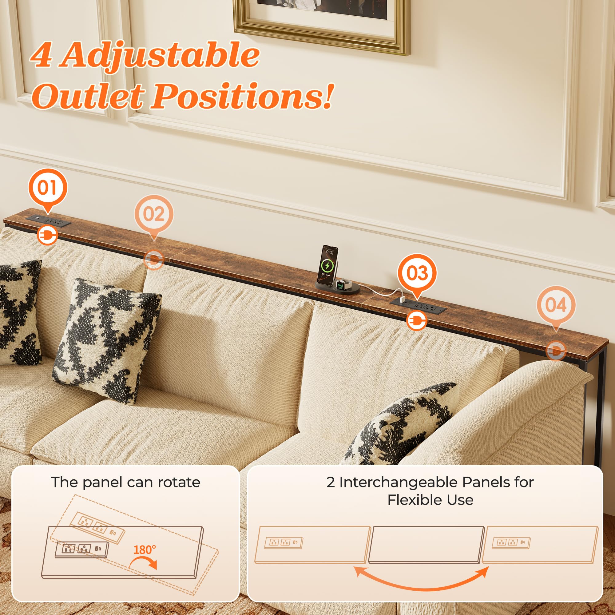 Amazon.com: SUPERJARE 94.5 Inch Sofa Table with 2 Power Outlets