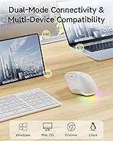 Vista 3 de C2 Ratón inalámbrico ergonómico, mouse Bluetooth ergonómico recargable RGB, 2.4G con seguimiento óptico de 4000 DPI, 5 DPI ajustables, mouse