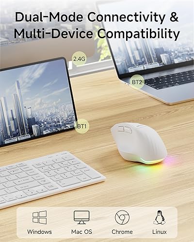 Miniatura 3 de C2 Ratón inalámbrico ergonómico, mouse Bluetooth ergonómico recargable RGB, 2.4G con seguimiento óptico de 4000 DPI, 5 DPI ajustables, mouse de
