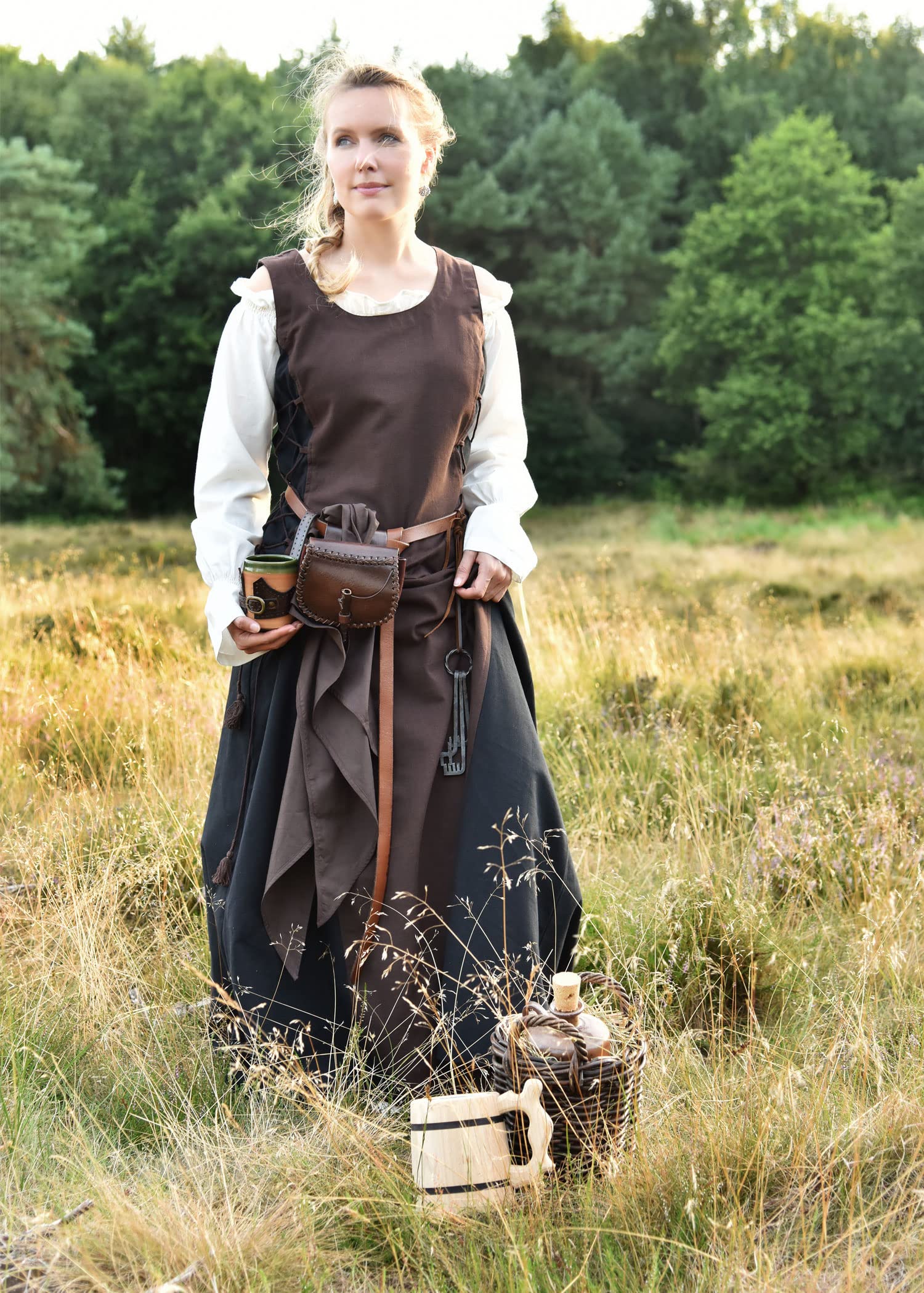 Battle-Merchant | pequeña medieval riñonera de piel marrón | riñonera para hombre y mujer en color marrón | Vikingo Recreación de cuero para el cinturón