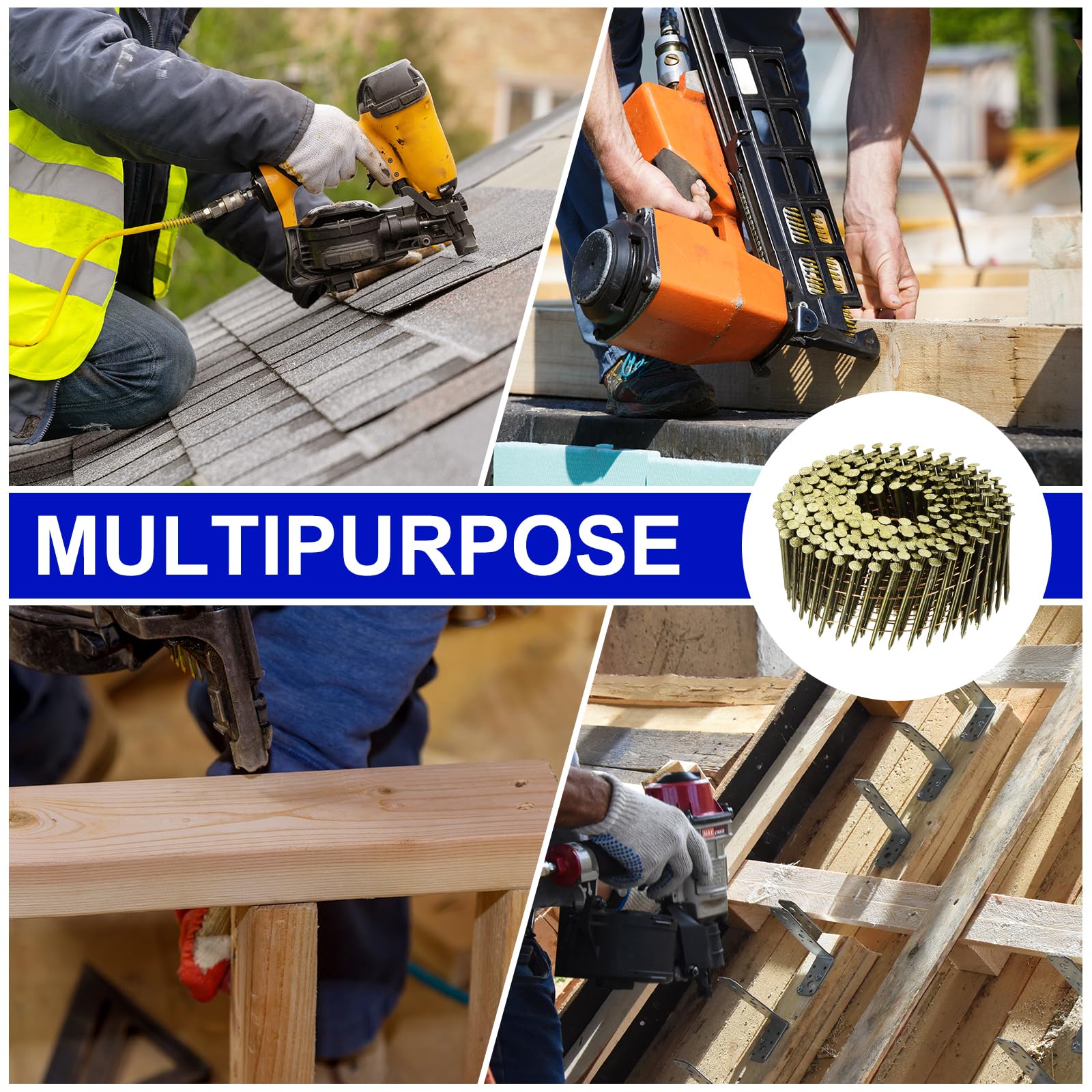 QUARKZMAN 2400 Clous Pour Bardage 2" x 0.091" A 15 Degres Avec Tige Annelée Tête Ronde Complète En Bobine Pour Lath And Sheathing Materials