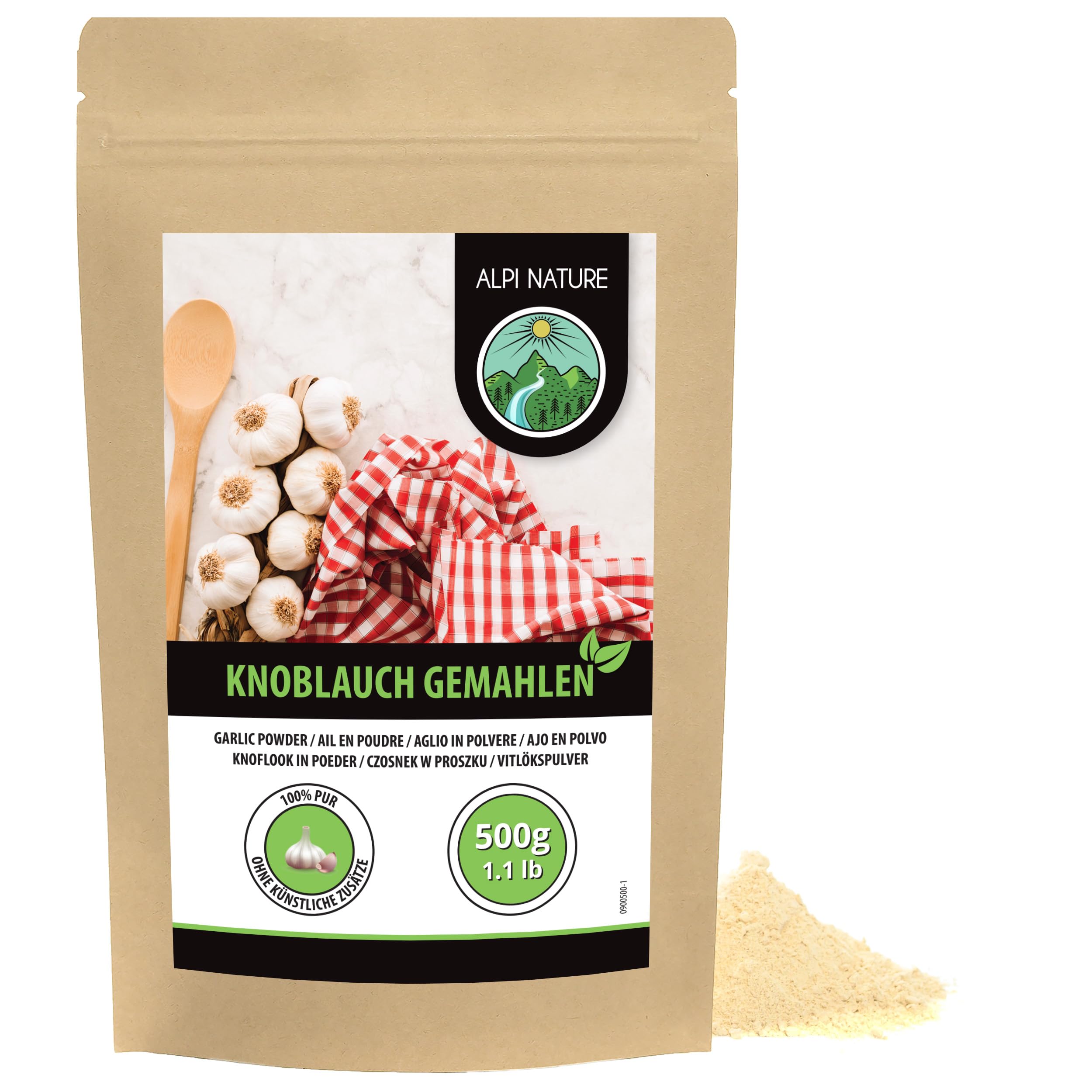 Czosnek w proszku (500 g), mielony czosnek, 100% naturalny, z delikatnie wysuszonego czosnku, naturalny, bez dodatków, wegański