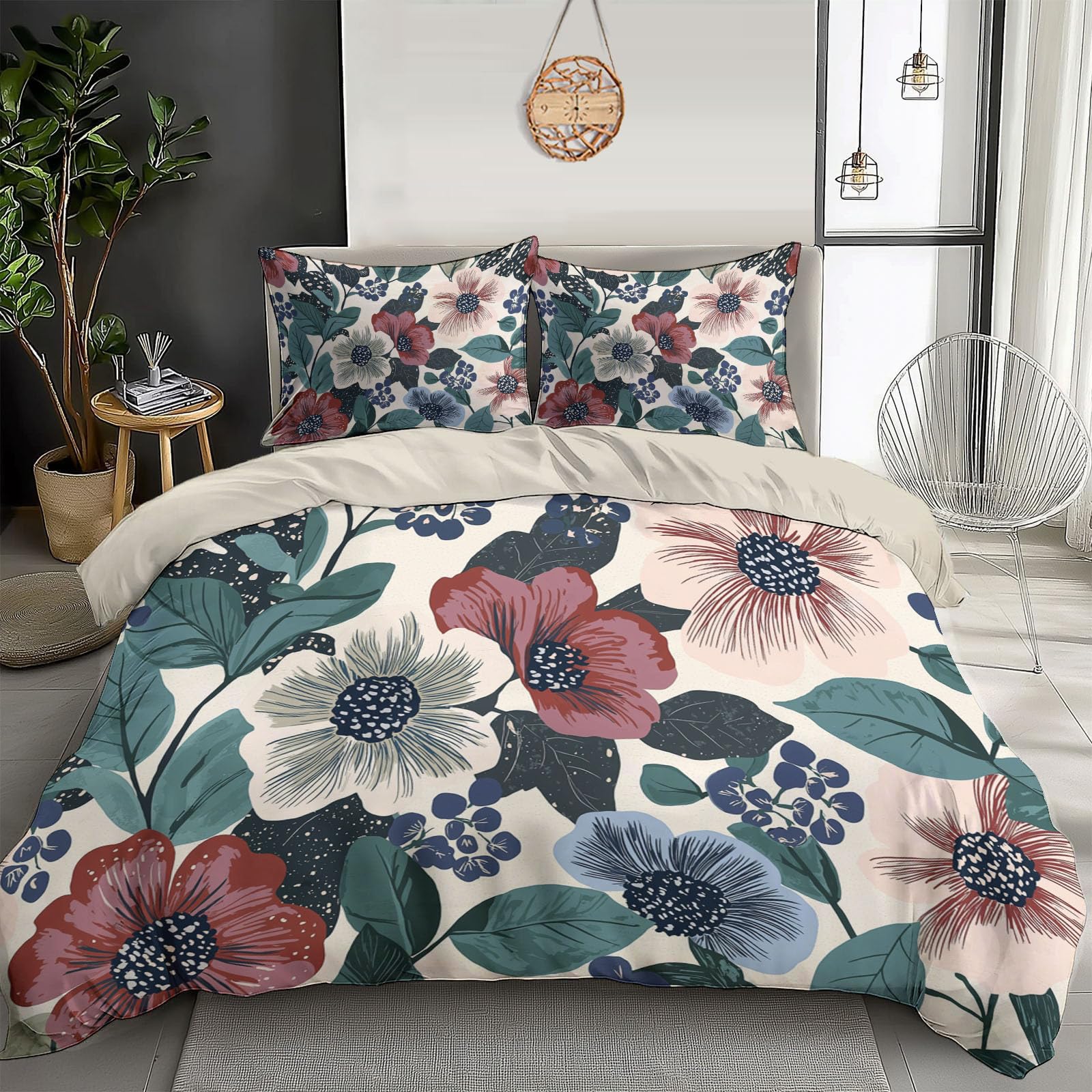 Housse de couette fleurs de léopard sarcelle douce et facile à repasser