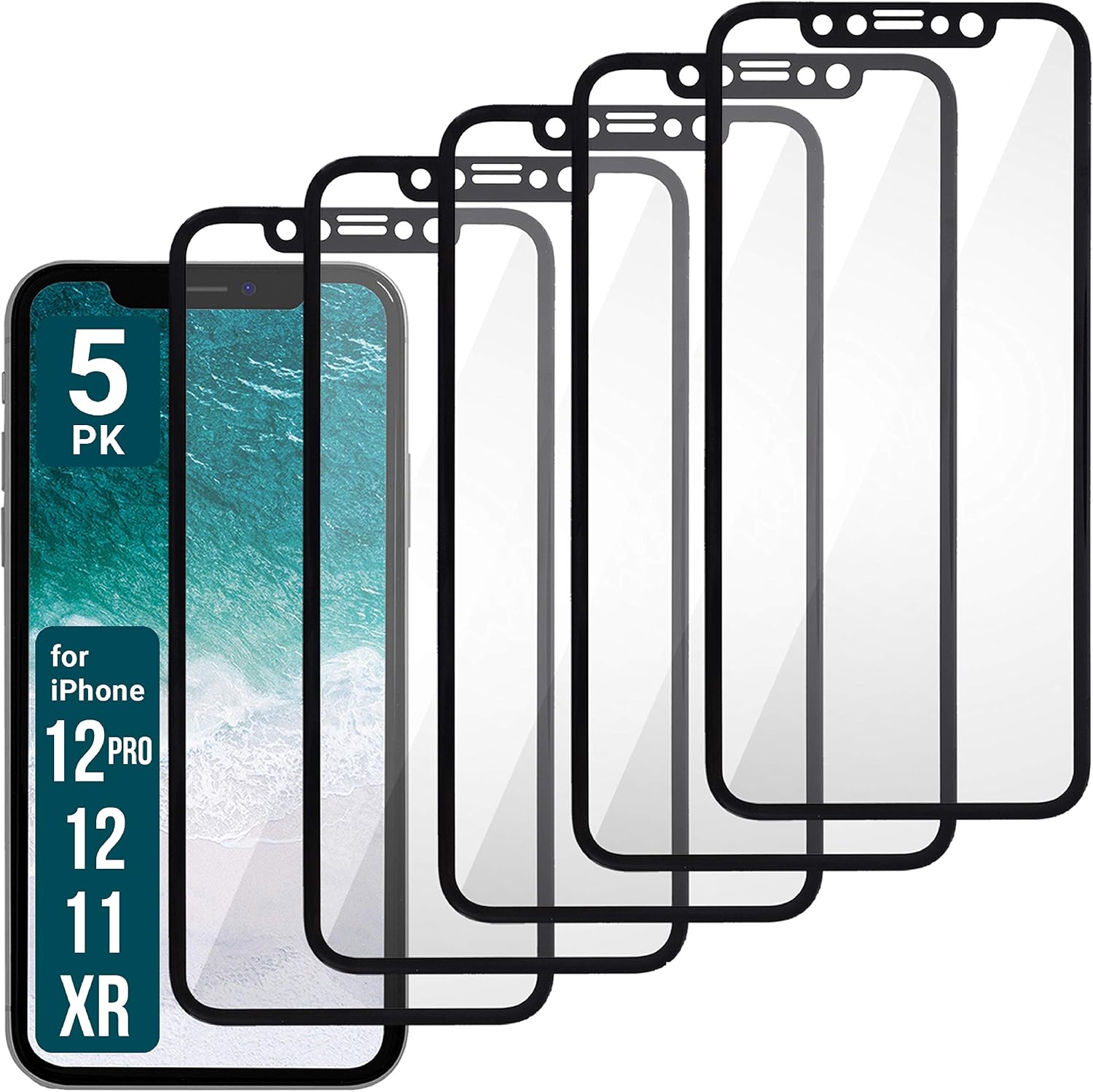 Aduro Screen Protector for Apple iPhone 12/12 Pro / 11 / XR, Shatterguardz Tempered Glass Shatter Proof Film, 5 Pack