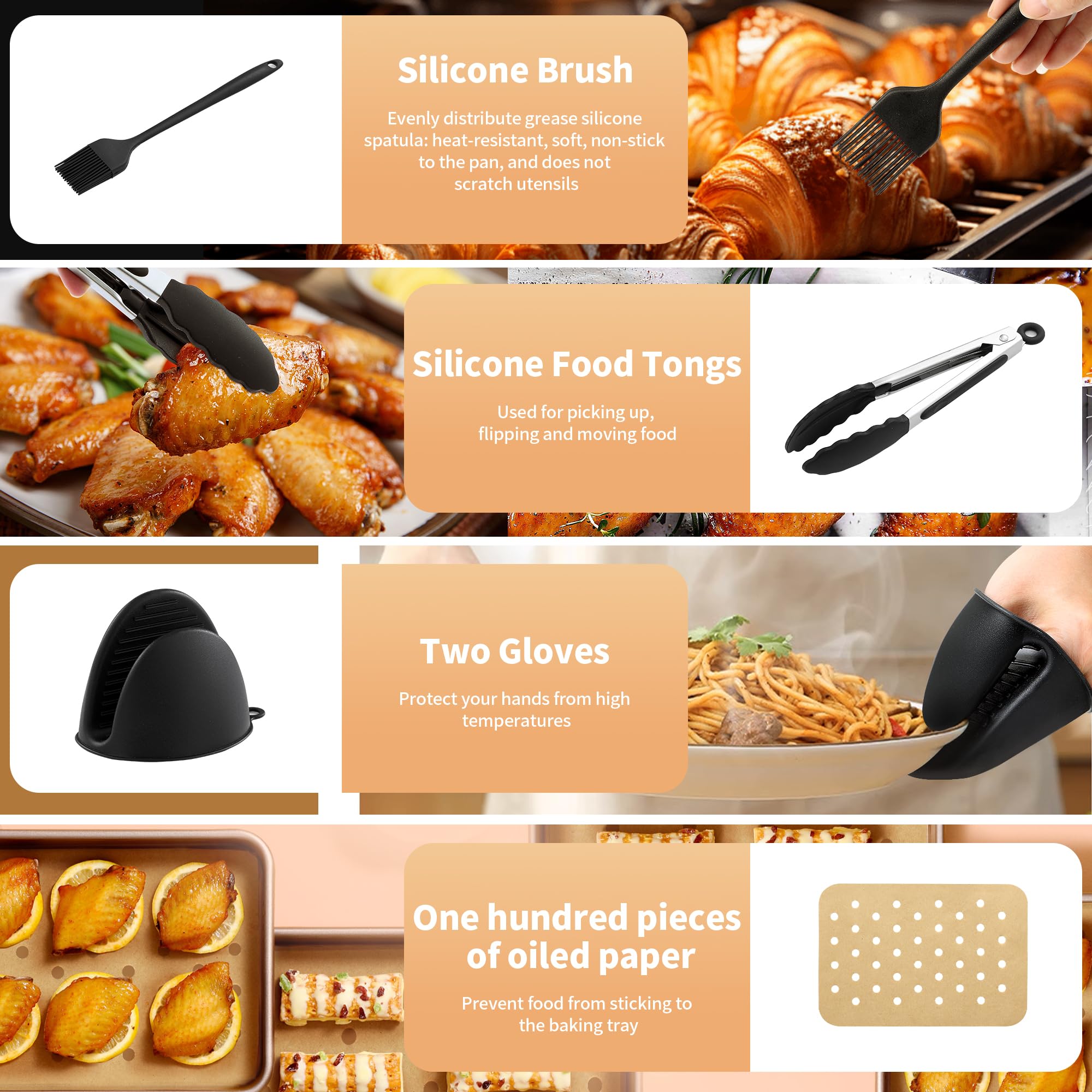 Komicea Kit Accessori Per Friggitrice Ad Aria Ninja Foodi AF500EU – 20 Pezzi In Silicone E Acciaio - 4