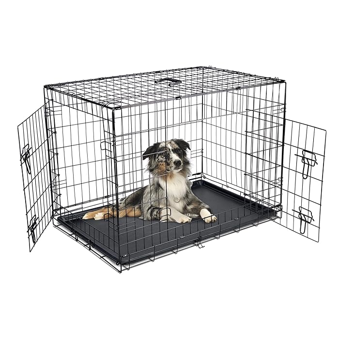 Buy Dog Puppy Cage Folding 2 Door Crate with Plastic Tray Large 36inch