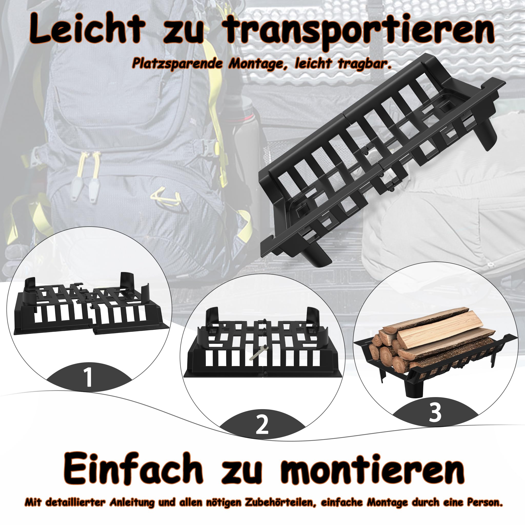 YRhome Kaminrost Kaminholzrost Brennholzrost 46x31x13cm Scheithalter Holzofenrost Brennholzhalter Kaminholzständer für Kamin Schwarz Feuerstellenrost Ofenrost Kohlenrost Feuerrost Outdoor