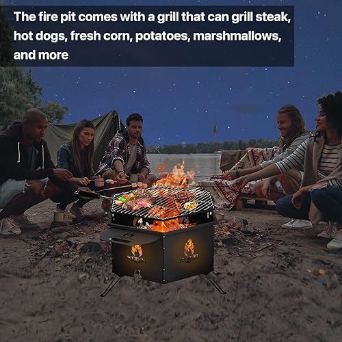 Miniatura 6 de Chimenea con parrilla, fogata portátil de leña, hoguera de metal se utiliza para picnic de jardín, fogata de campamento, fiestas en el patio,