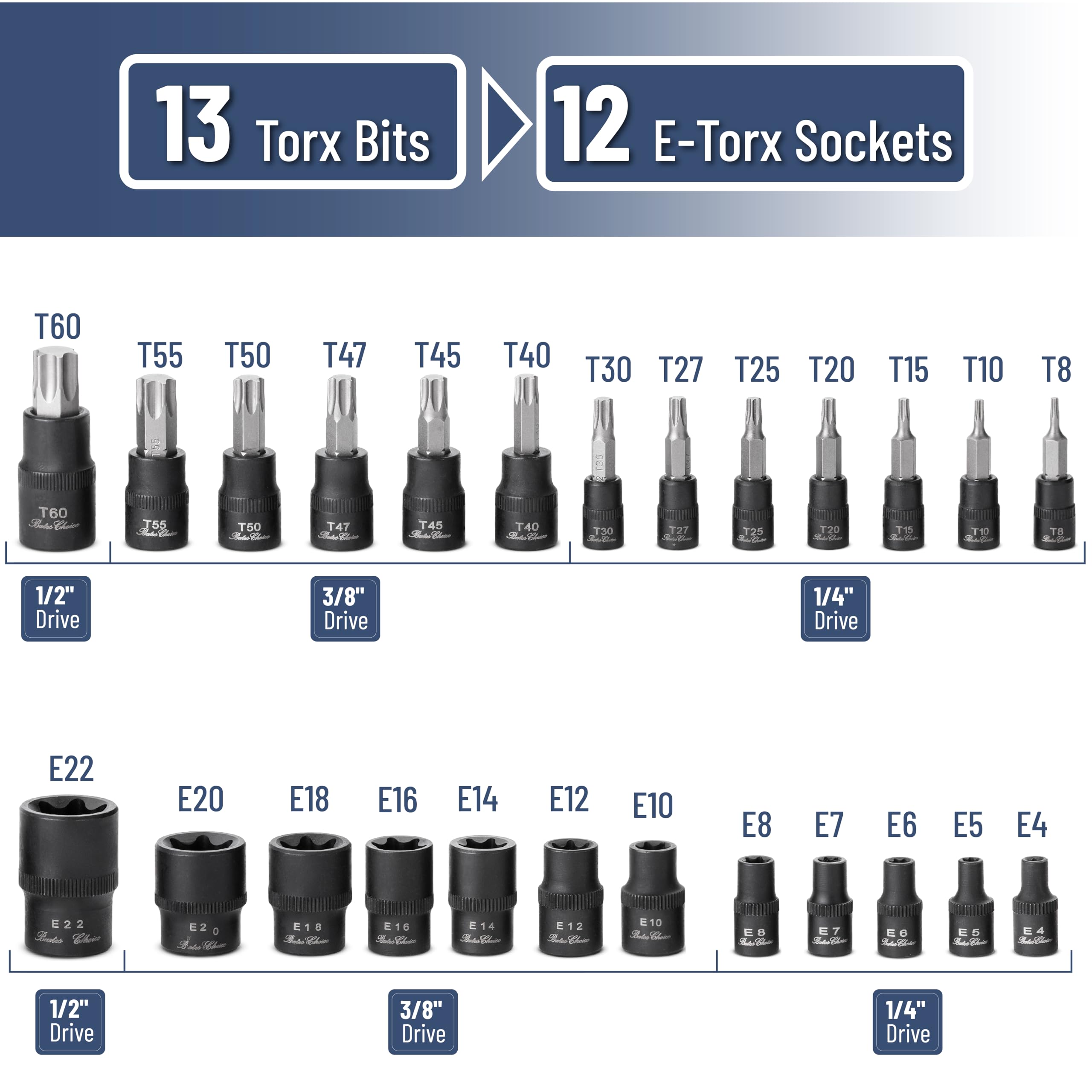 Bates- Tamper Proof Torx Bit Set, 13 Pieces Set, T4-T40, Torx Set