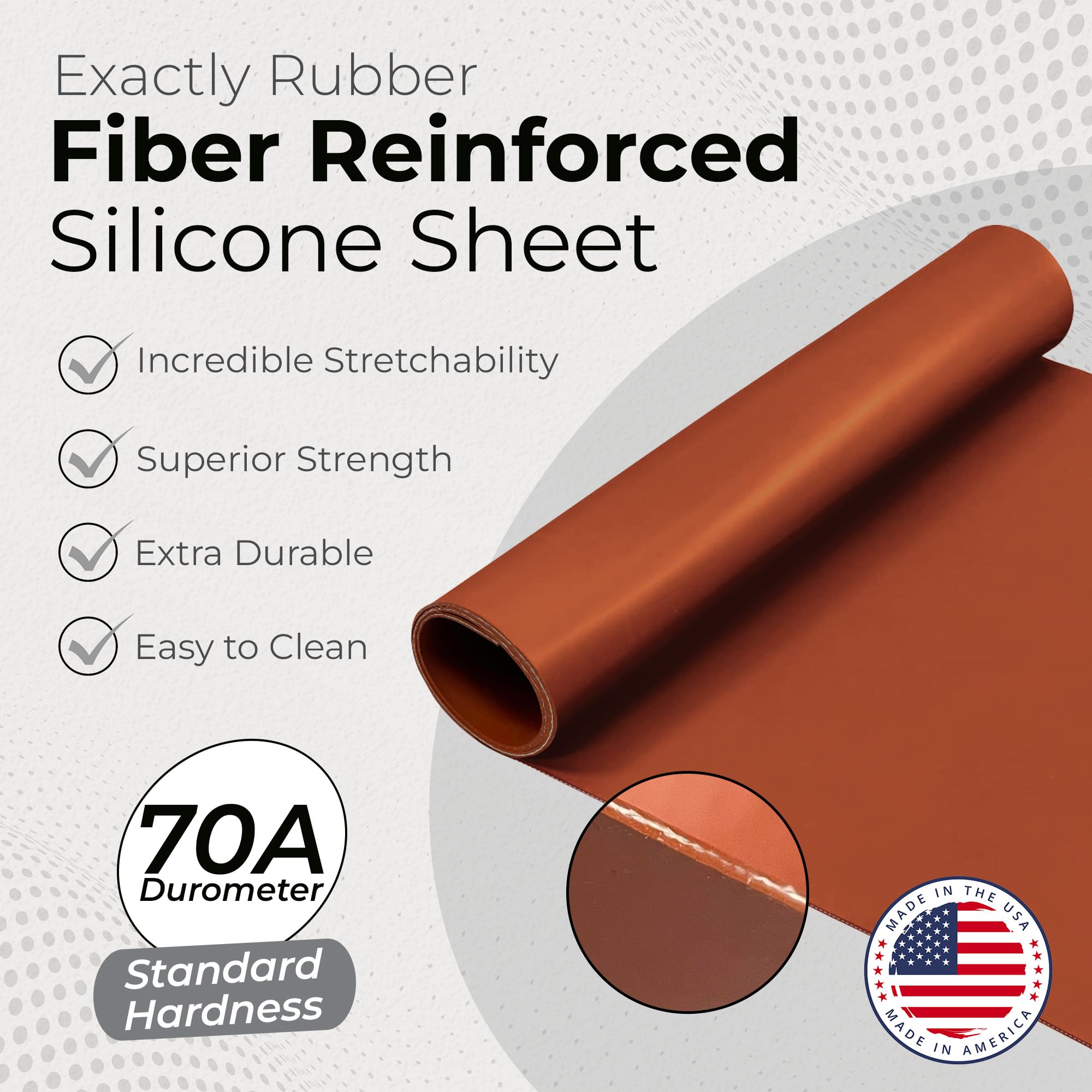 Exactly Rubber Hoja de silicona reforzada con fibra, rojo de 1/8 x 9 x 12 pulgadas, 70 A, fabricada en los Estados Unidos, material de junta resistente a altas temperaturas, almohadillas de sellado