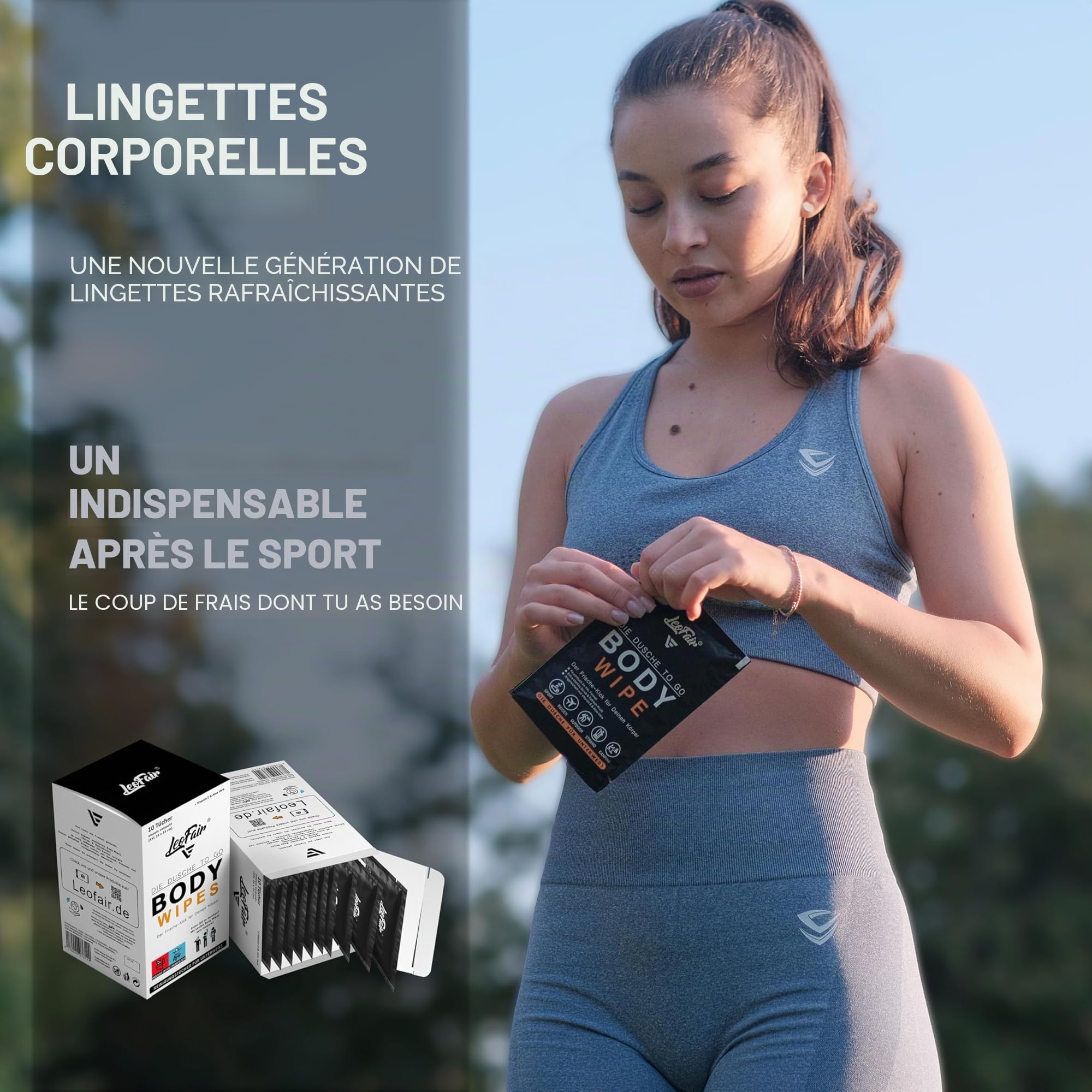 Lingettes pour le corps XXL - Lingettes humides pour les voyages, le camping, les festivals et en déplacement - 10 grandes lingettes humides emballées individuellement pour le visage et le