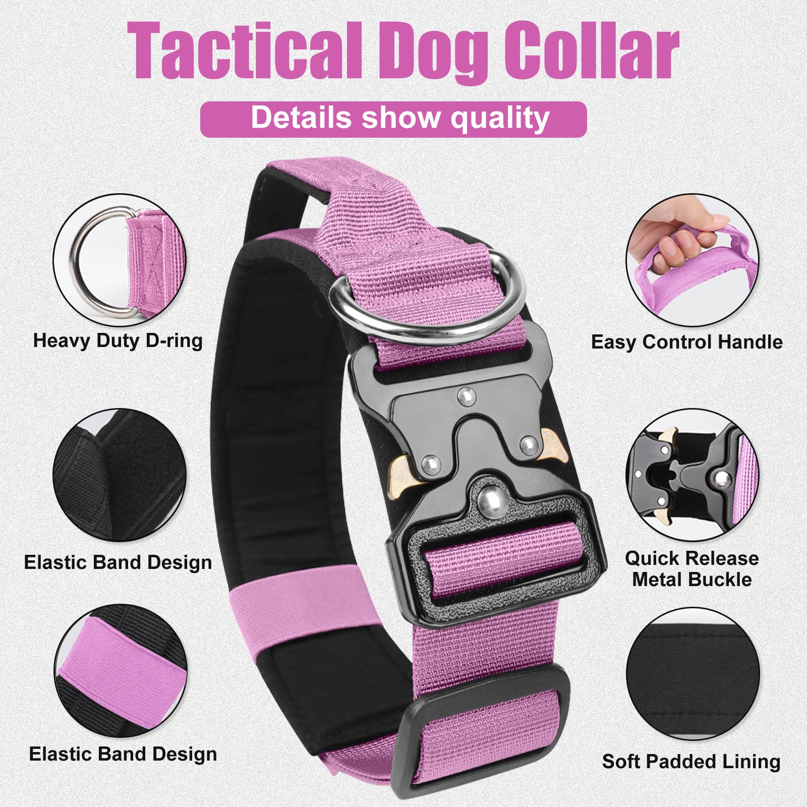 AKOFIC Tactical Dog Collar, Heavy Duty Wide Dog Collar with Handle and Soft Padded - Image 2