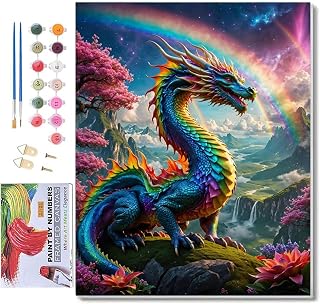 ldazao Dragon Framed Paint by Numbers Kit for Adults Beginner Colourful Dragons Adult Paint by Number Artist Kits for Gift Home Wall Decor 9.5x12 Inch