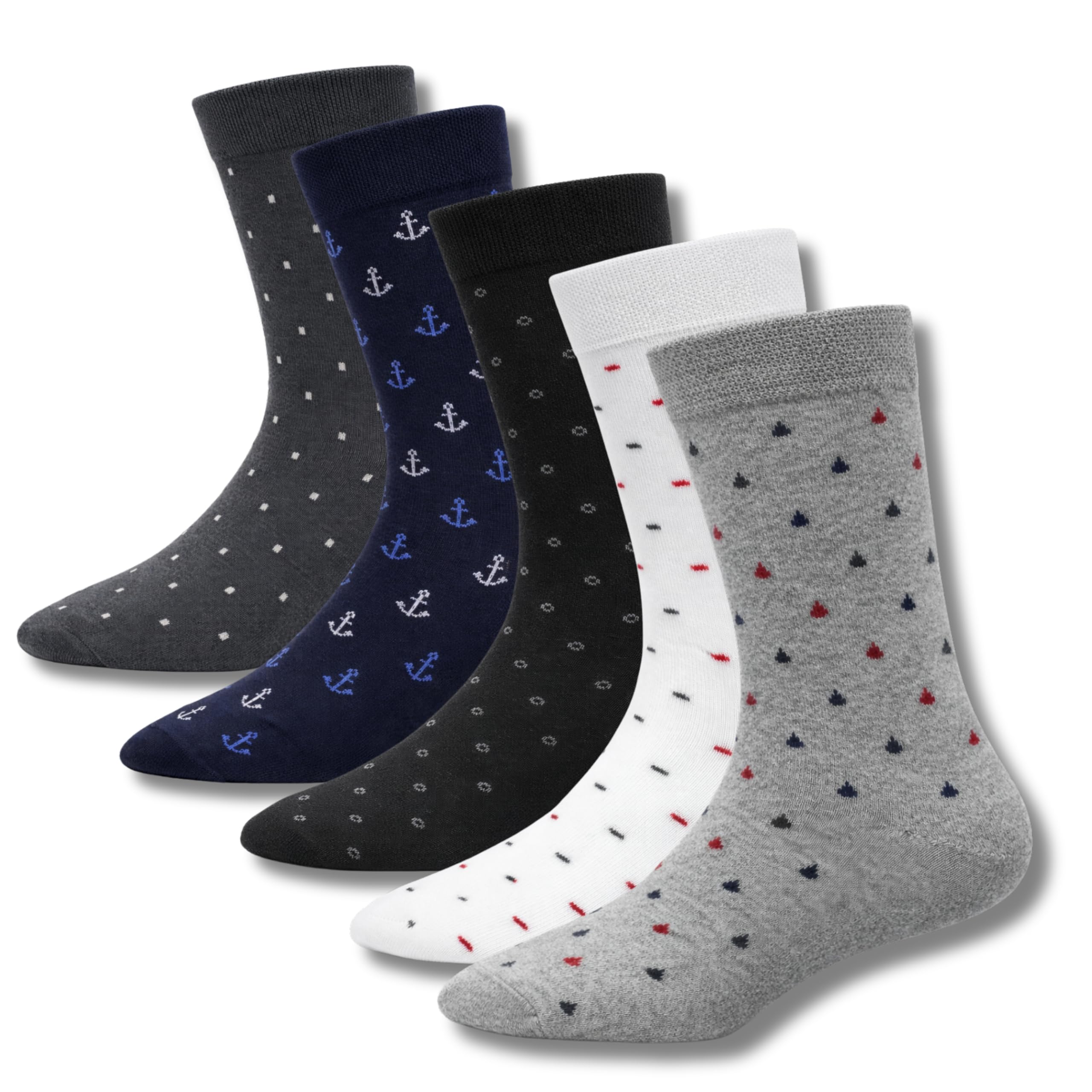 Men’s Full Length Socks Pack of 5 – Pure Combed Cotton Breathable Socks for Men – 168 Needle Premium Knit All Over Design, Multicolor Casual & Formal Crew Socks-image-30