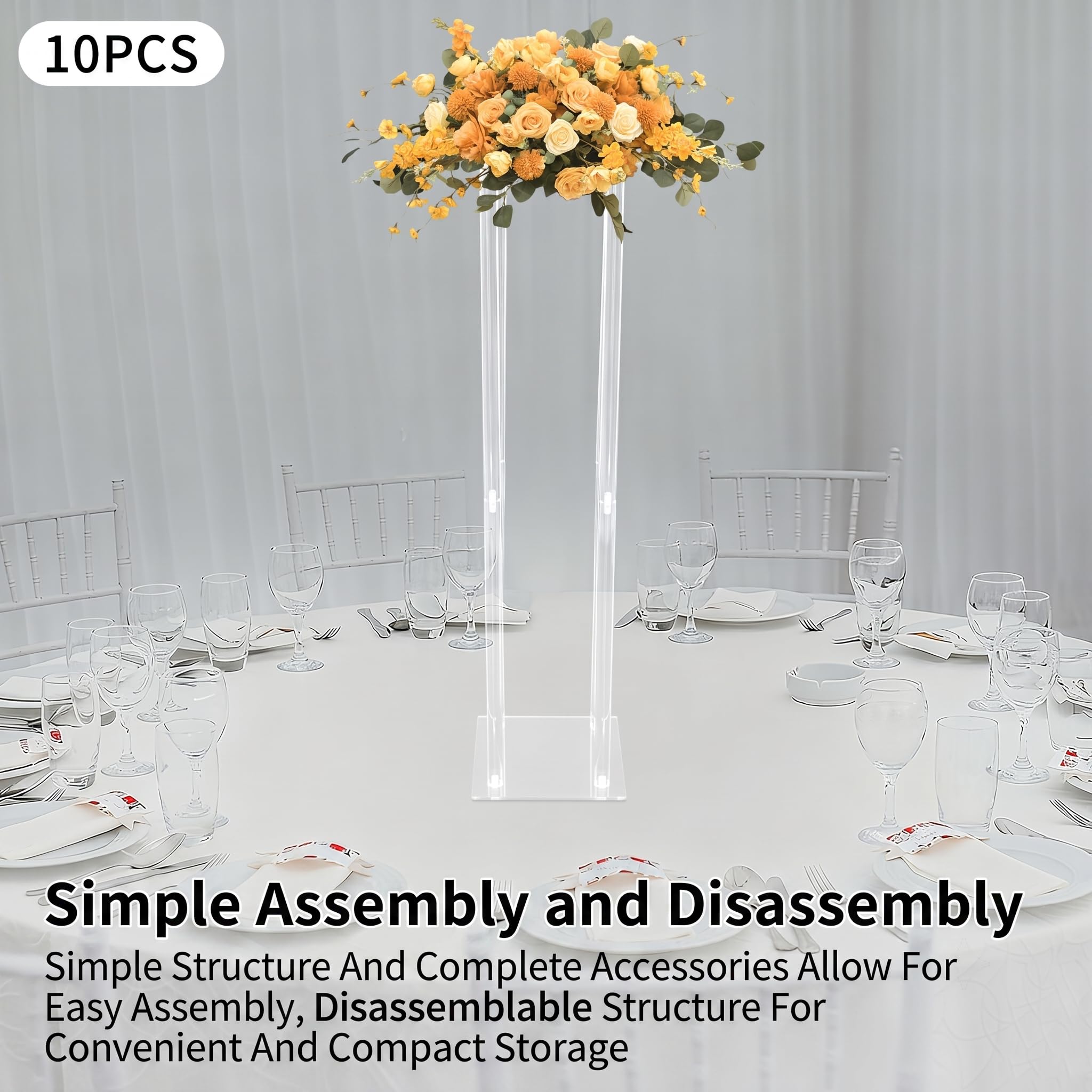 Acryl Blumenständer Set 10 Stück 80cm Transparent Modern | Blumenständer Hochzeit Deko mit stabilem Design 5kg Tragkraft Tischdeko Event Dekoration für Blumenarrangements