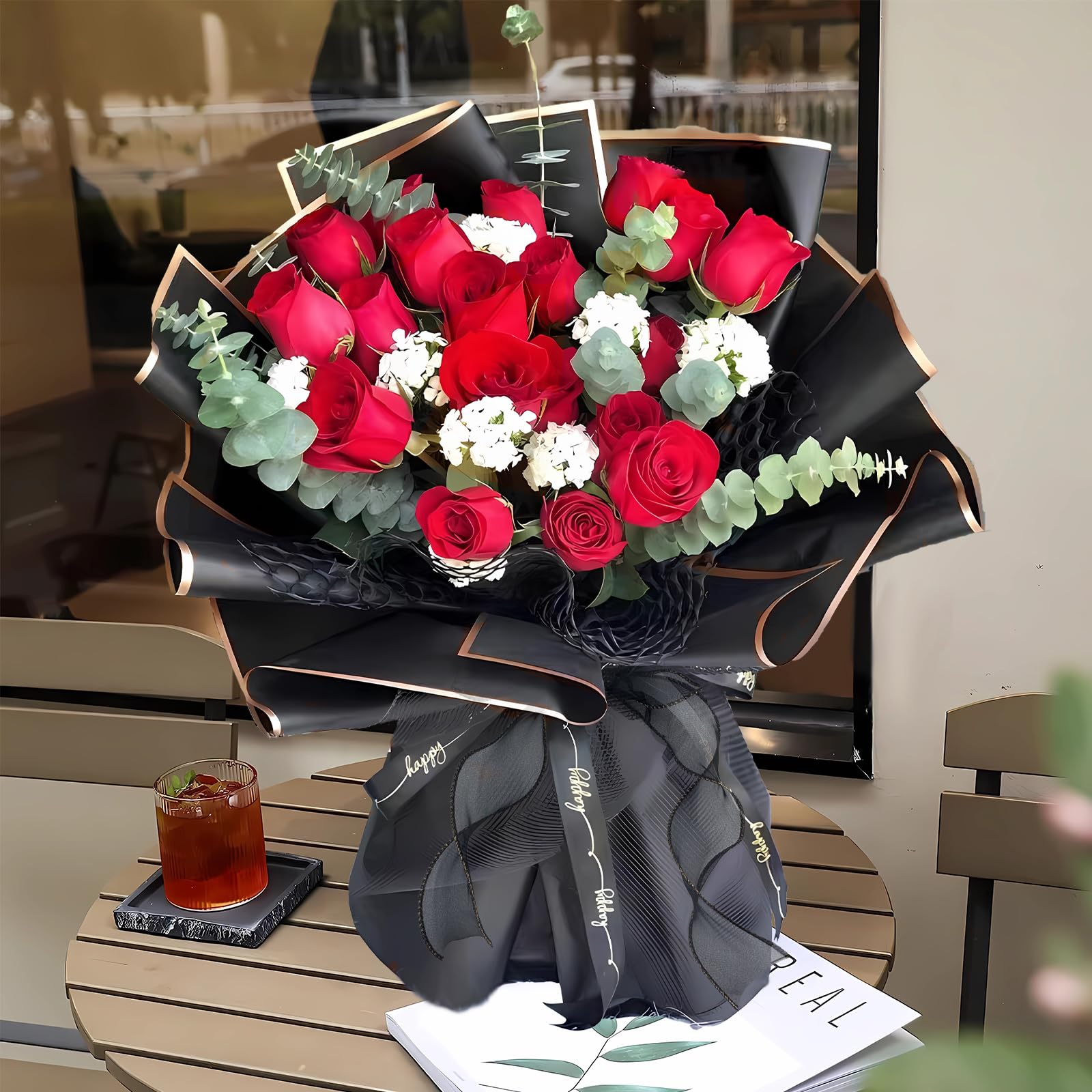 Outus Floral Bouquet Wrapping Paper Kit - 60 Sheets With Ribbon, Butterfly & Pins For Flower Arranging