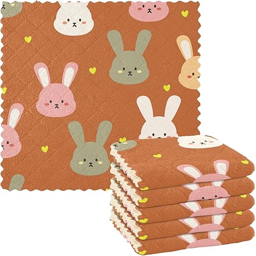 Colorful Cute Bunny Cotton Decor Kitchen Microfiber Towels Absorbent 6 Pack Dish Tea Towels for Countertop Sink