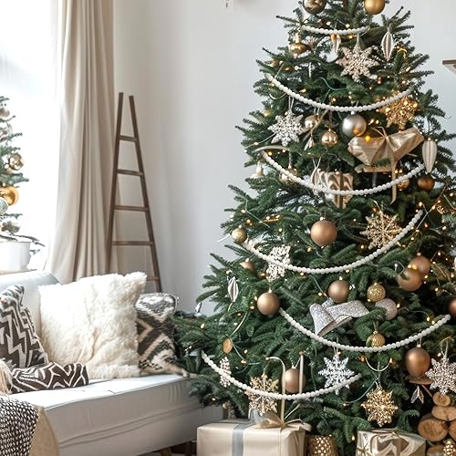 Miniatura 10 de Guirnalda de cuentas de madera de Navidad, guirnalda de cuentas de madera, decoración de árbol de Navidad para recuerdos de Navidad, 12 pies (color