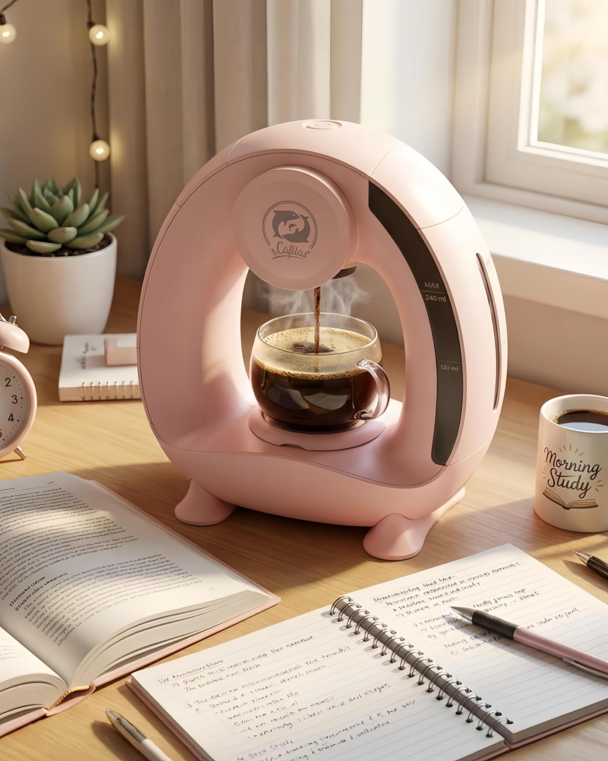 i Cafilas Coffee Maker per caffè macinato, Mini Q Americano 2-in-1 Coffee Brewer,mini One Cup Coffee Brewer/Tea Maker con filtro per caffè, Coffee Maker elettrico Mi ni, 120-240 ml, Rosa