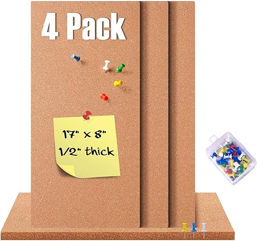 GARDYUE Paquete de 6 tableros de anuncios de corcho de 17 x 8 pulgadas - 12 pulgadas de grosor, azulejos de corcho autoadhesivos sin marco,